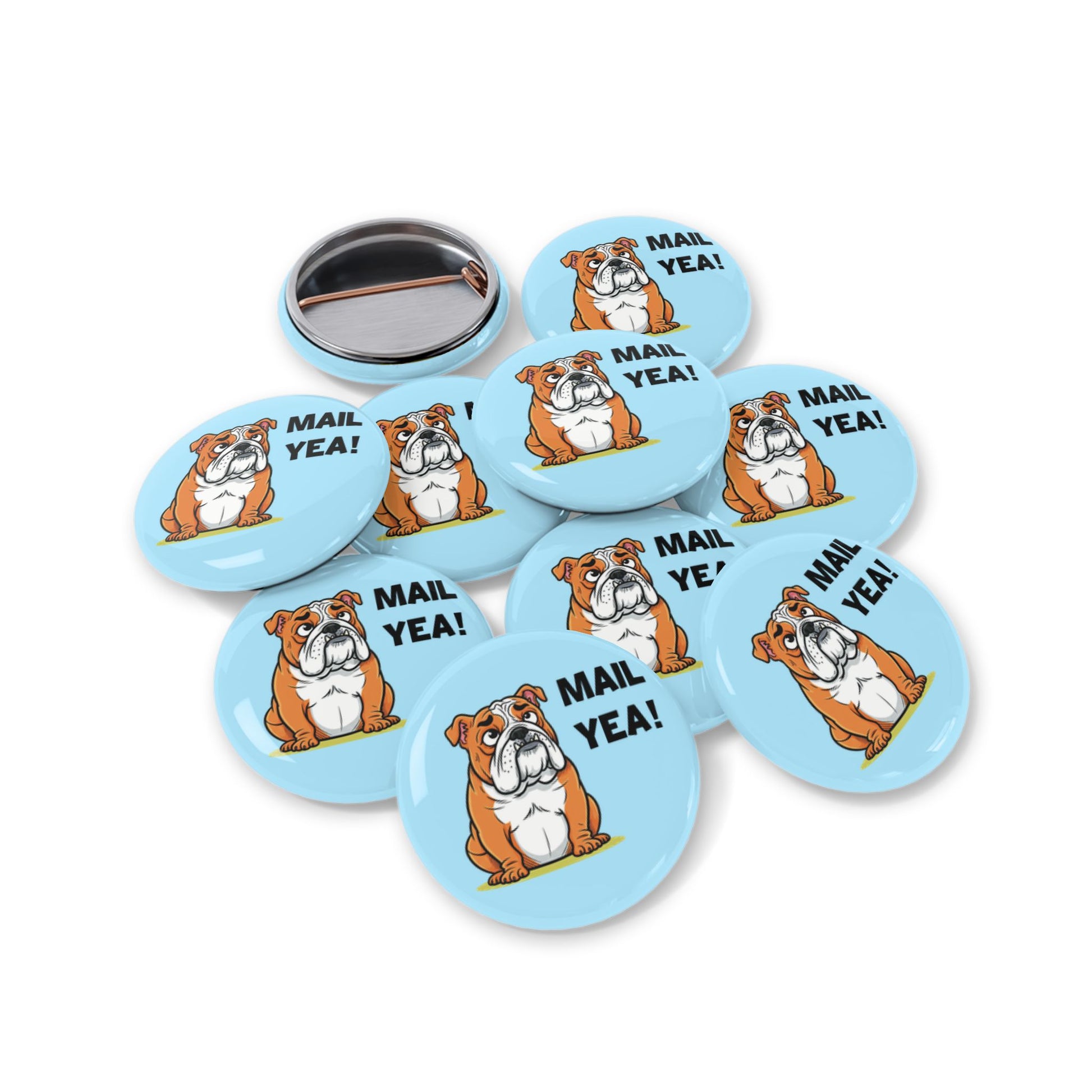 Bulldog 'Mail Yea!' Round Pin — Pin Back Buttons for Mail Enthusiast & Pin Back Button Collectors