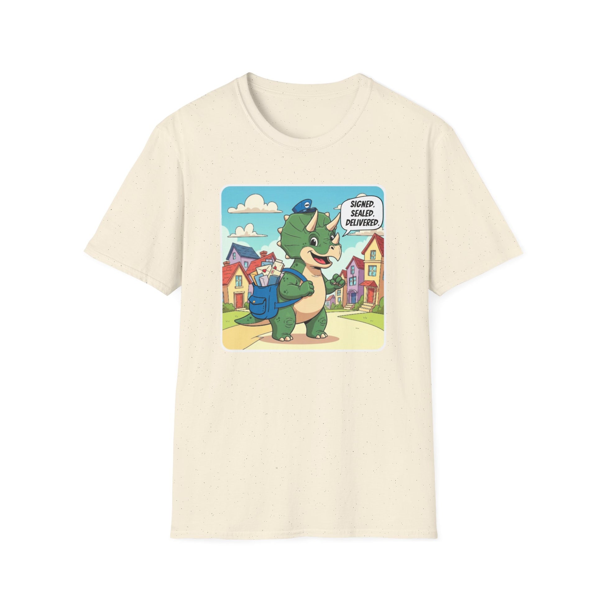 Whimsical Dinosaur Adventure T-Shirt for Kids, Fun Graphic Tee, Unisex Softstyle Shirt, Birthday Gift, Playful Design, Casual Wear