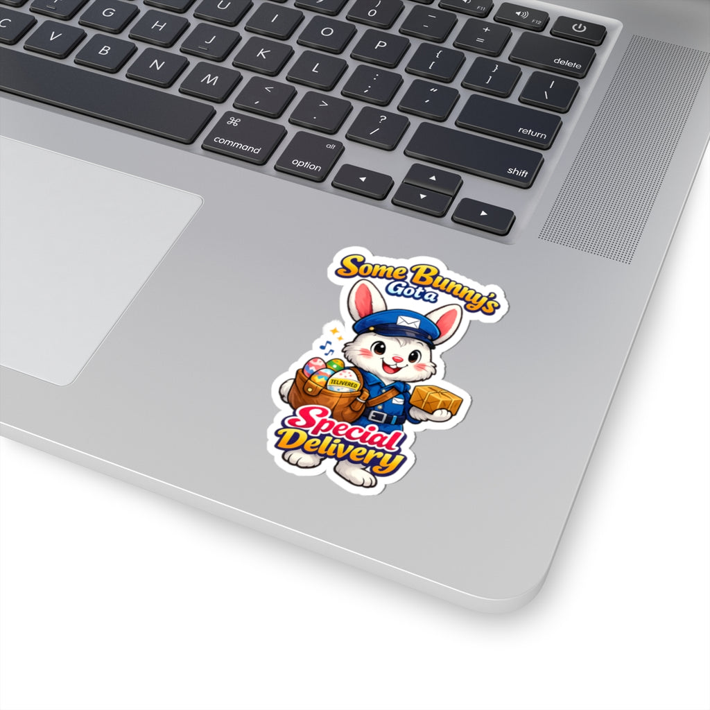 Some Bunny's Got a Special Delivery Sticker — Cute Bunny Mail Carrier Kiss-Cut Sticker
