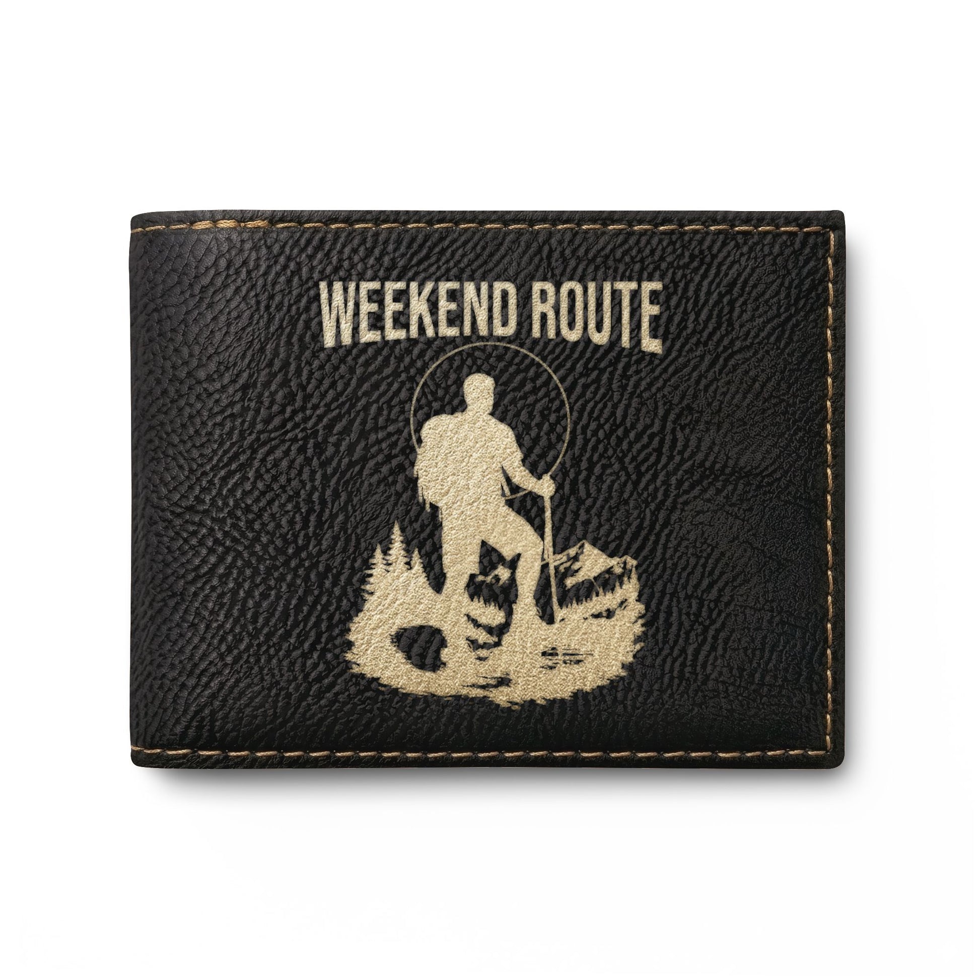 Weekend Route Bi-Fold Wallet — Hiker Silhouette Leather Card Wallet