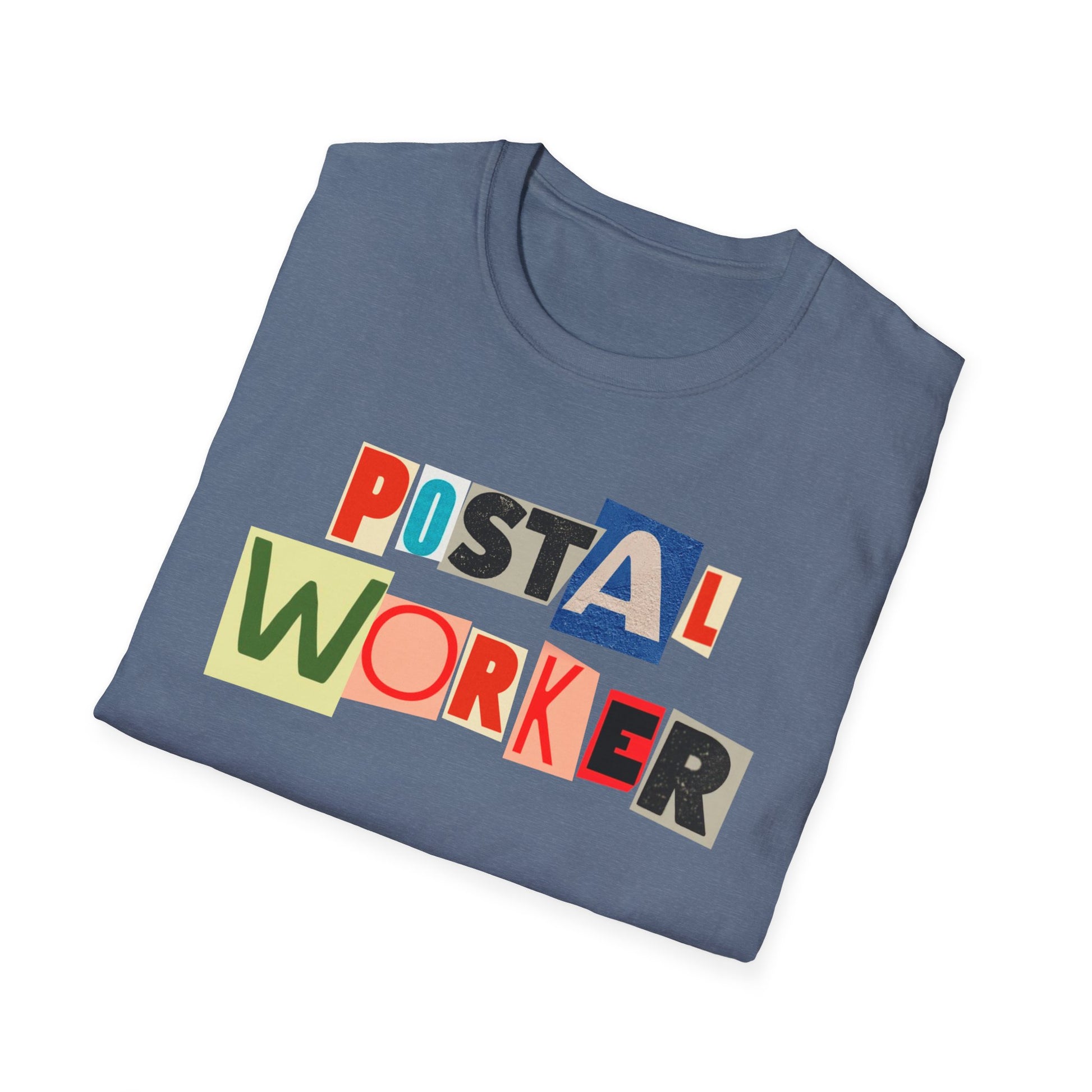 Postal Worker Graphic T-Shirt — Colorful ransom note style graphic tees for postal workers