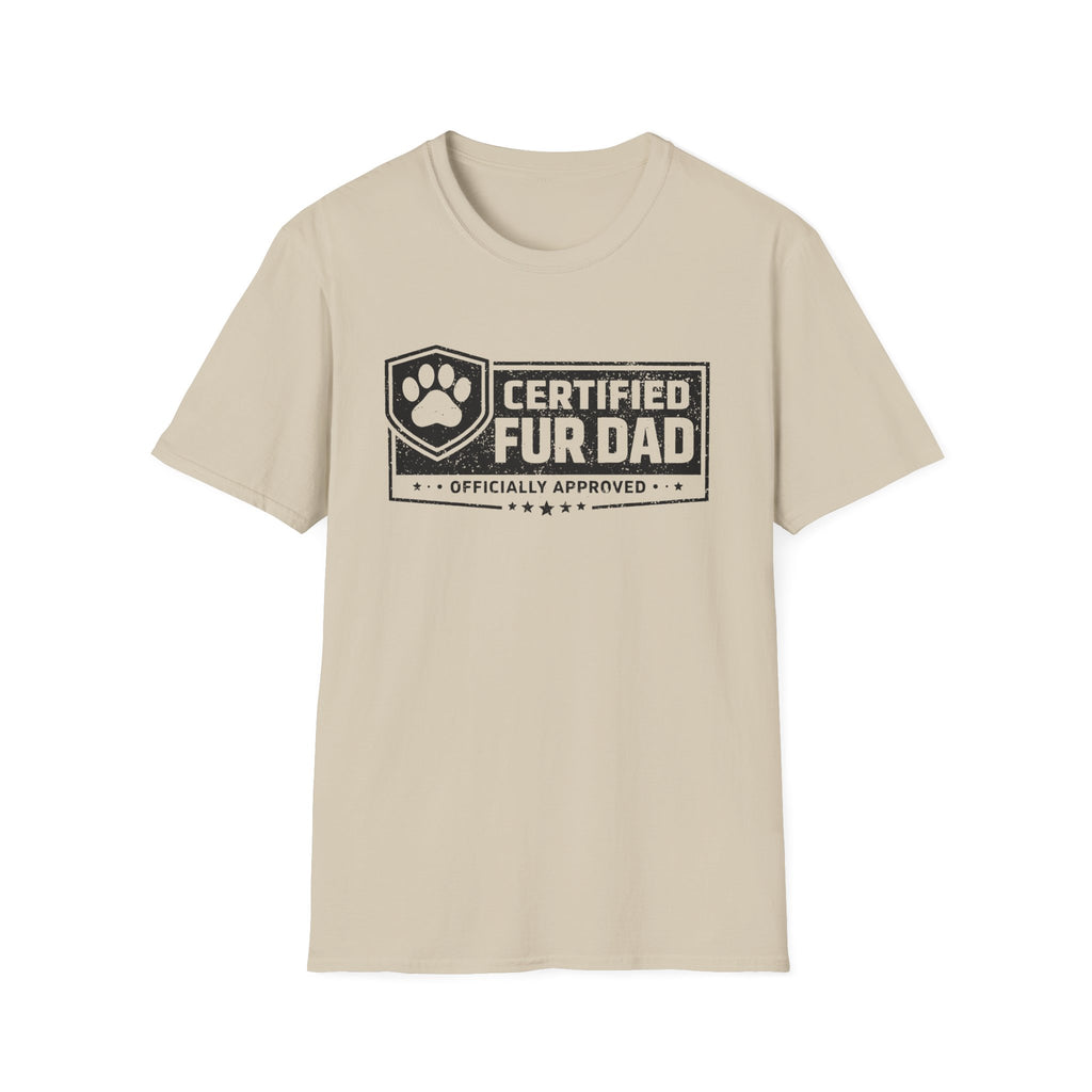 Certified Fur Dad T‑Shirt —Distressed Graphic Tee, Pet Lover Dad Gift, Dog Dads and Cat Dads Postal Workers inspired T-shirt