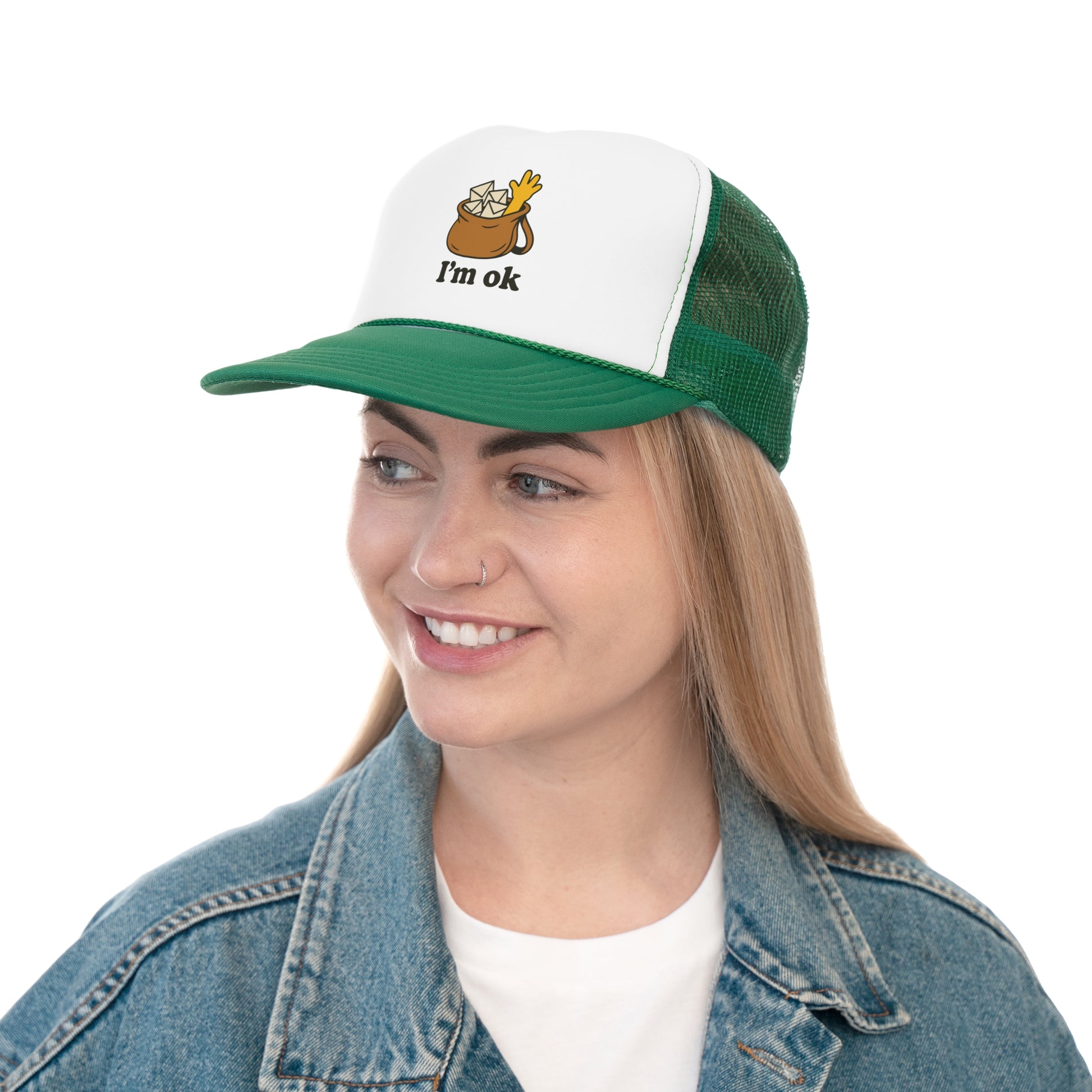 Fun Cartoon Trucker Cap, I'm OK Hat, Quirky Gift for Friends, Adjustable Mesh Hat, Casual Summer Accessory