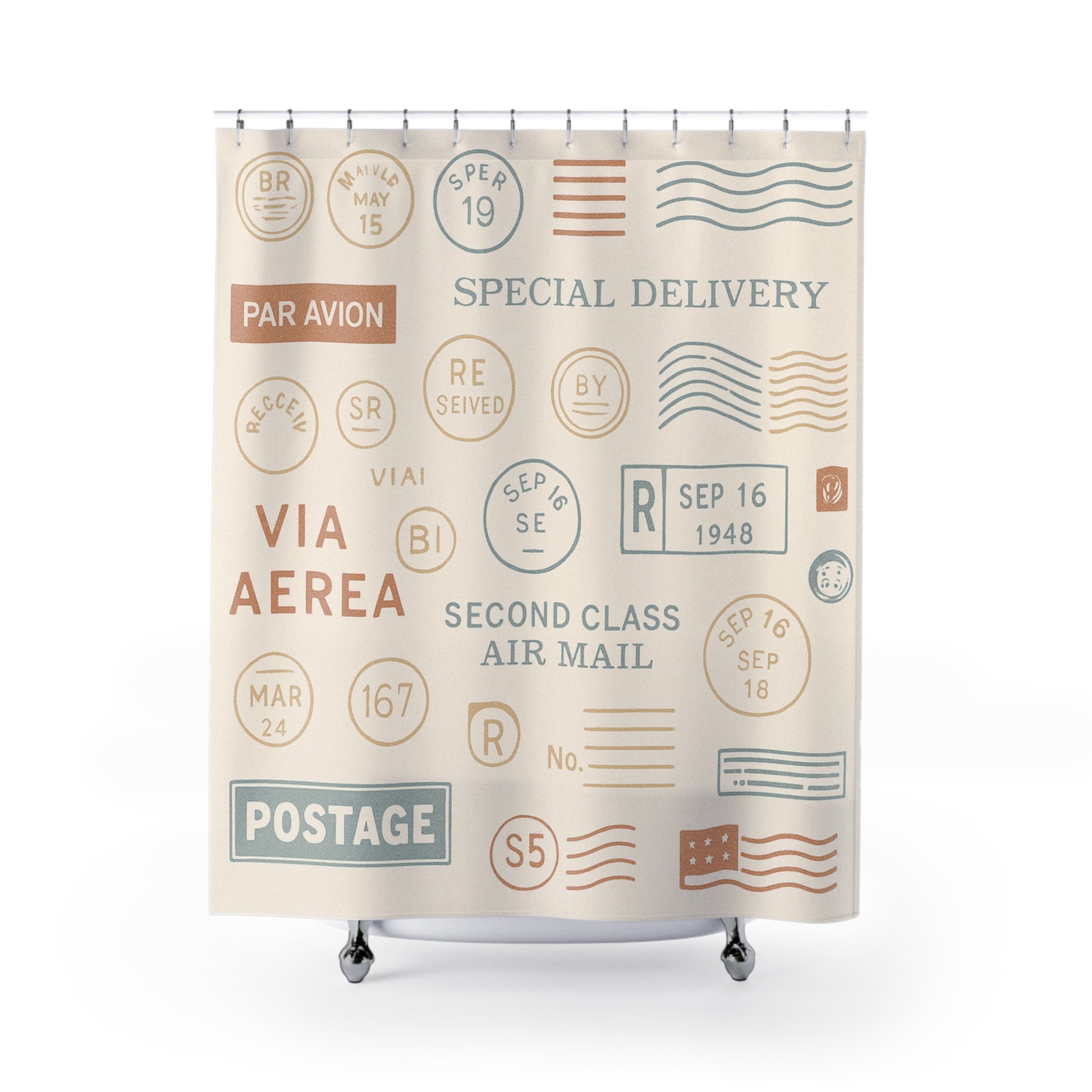 Vintage Postal Shower Curtains, Retro Decor, Bathroom Accessories, Home Makeover, Unique Gift Idea, Travel Lover's Theme