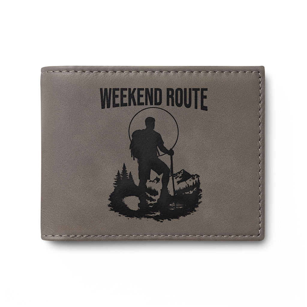 Weekend Route Bi-Fold Wallet — Hiker Silhouette Leather Card Wallet