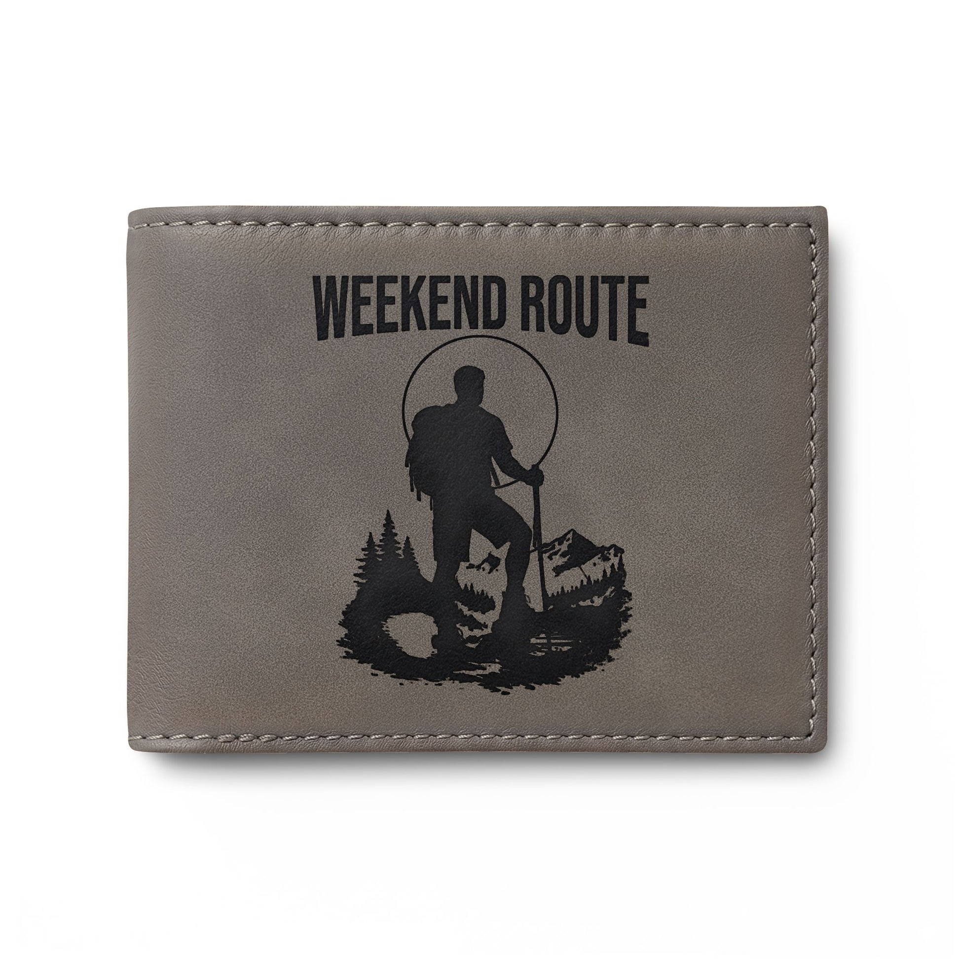 Weekend Route Bi-Fold Wallet — Hiker Silhouette Leather Card Wallet