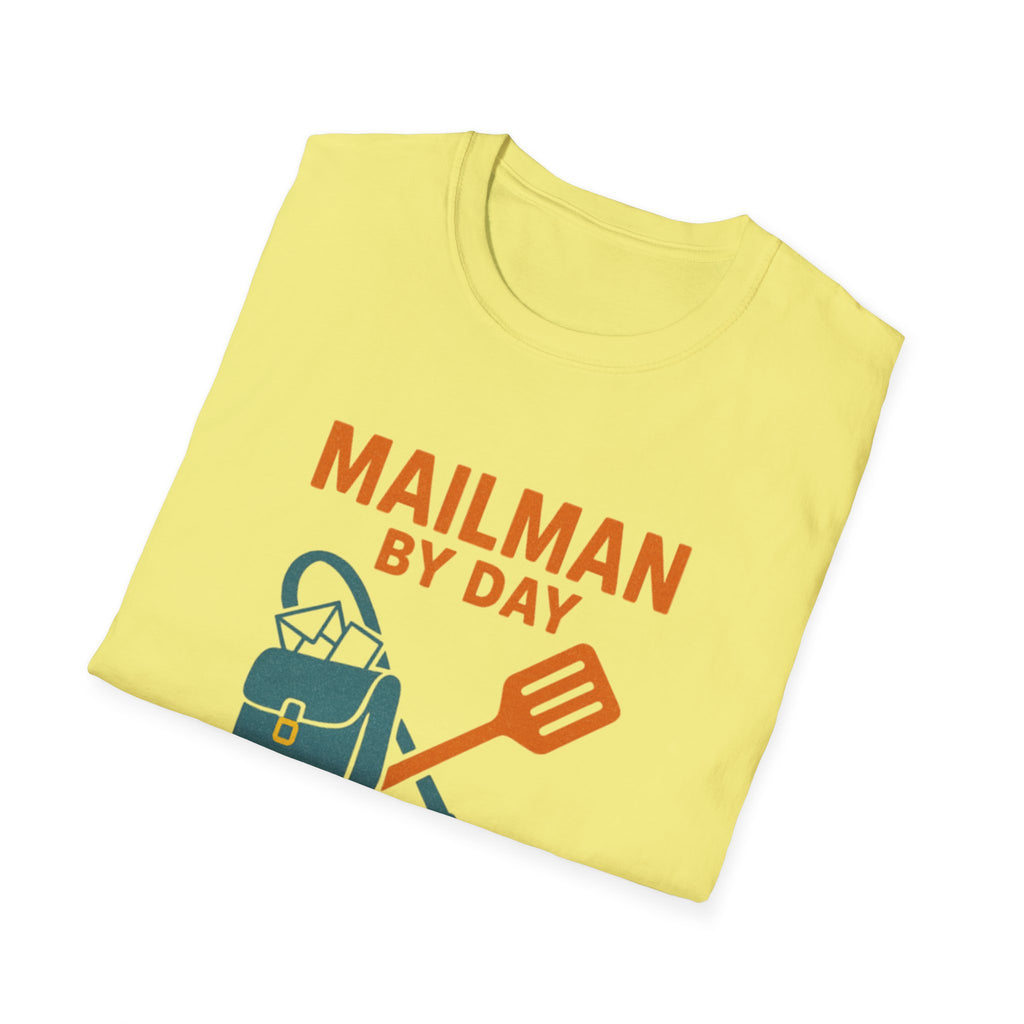 Mailman by Day, Grill Master by Night Unisex Softstyle T-Shirt, Gift for Dad, BBQ T-Shirt, Father's Day Gift, Funny Shirt