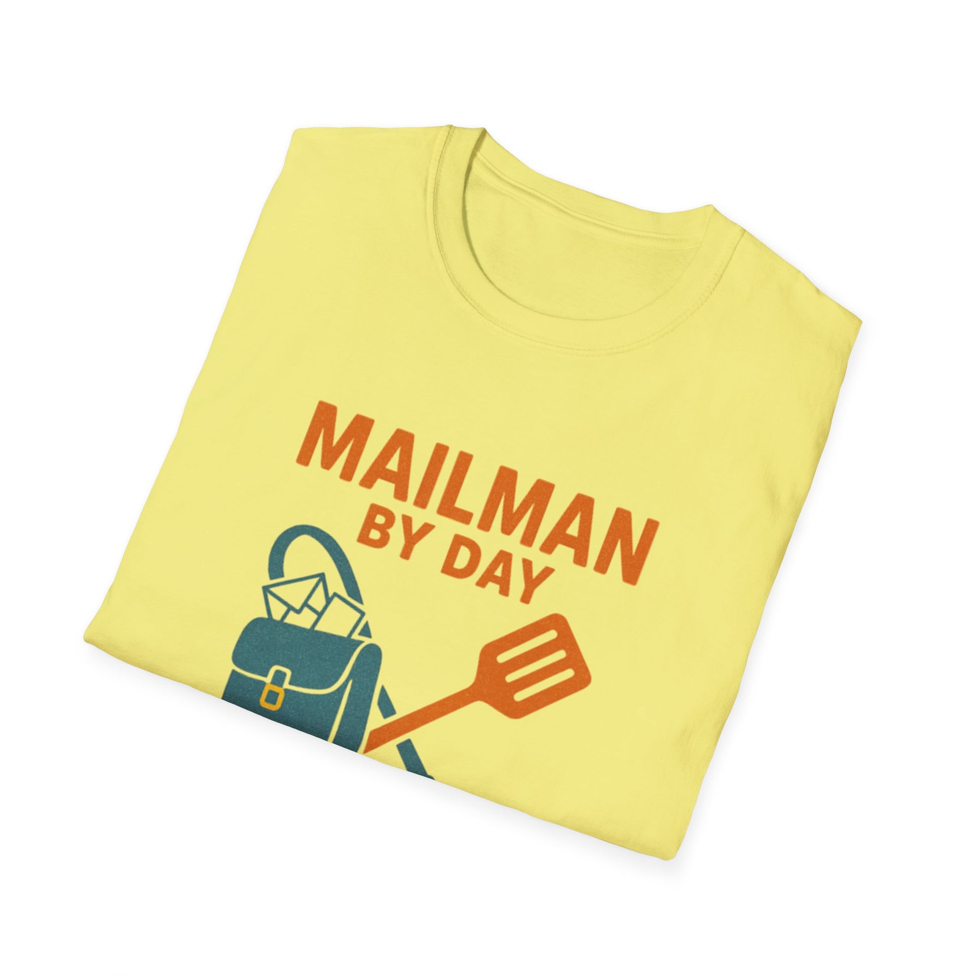 Mailman by Day, Grill Master by Night Unisex Softstyle T-Shirt, Gift for Dad, BBQ T-Shirt, Father's Day Gift, Funny Shirt