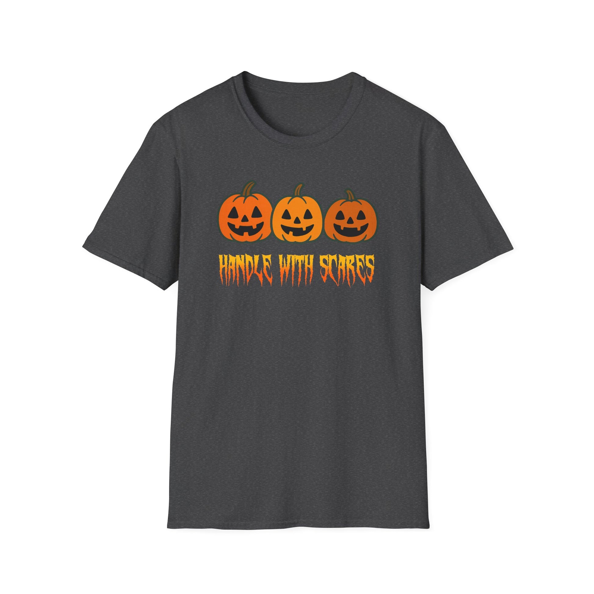 Halloween Graphic Tee, Unisex Softstyle T-Shirt, Handle With Scares Shirt, Festive Fall Apparel, Trick or Treat Gift, Spooky Season Top