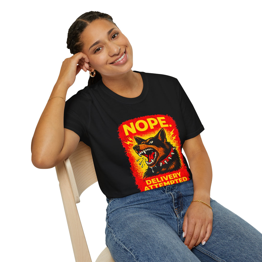 Nope Delivery Attempted T-Shirt — Funny Guard Dog Graphic Tee