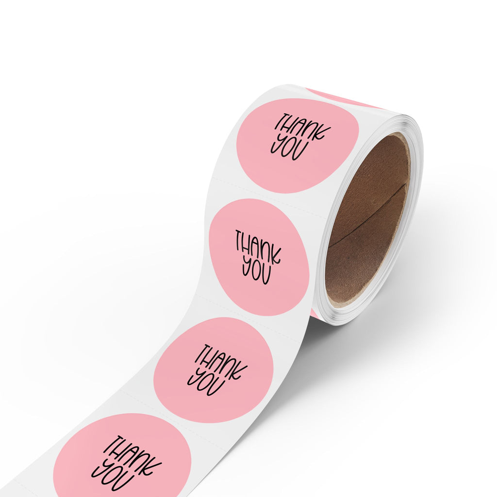Thank You Round Sticker Roll — Pink Thank You Labels for Small Business Packaging & Shipping