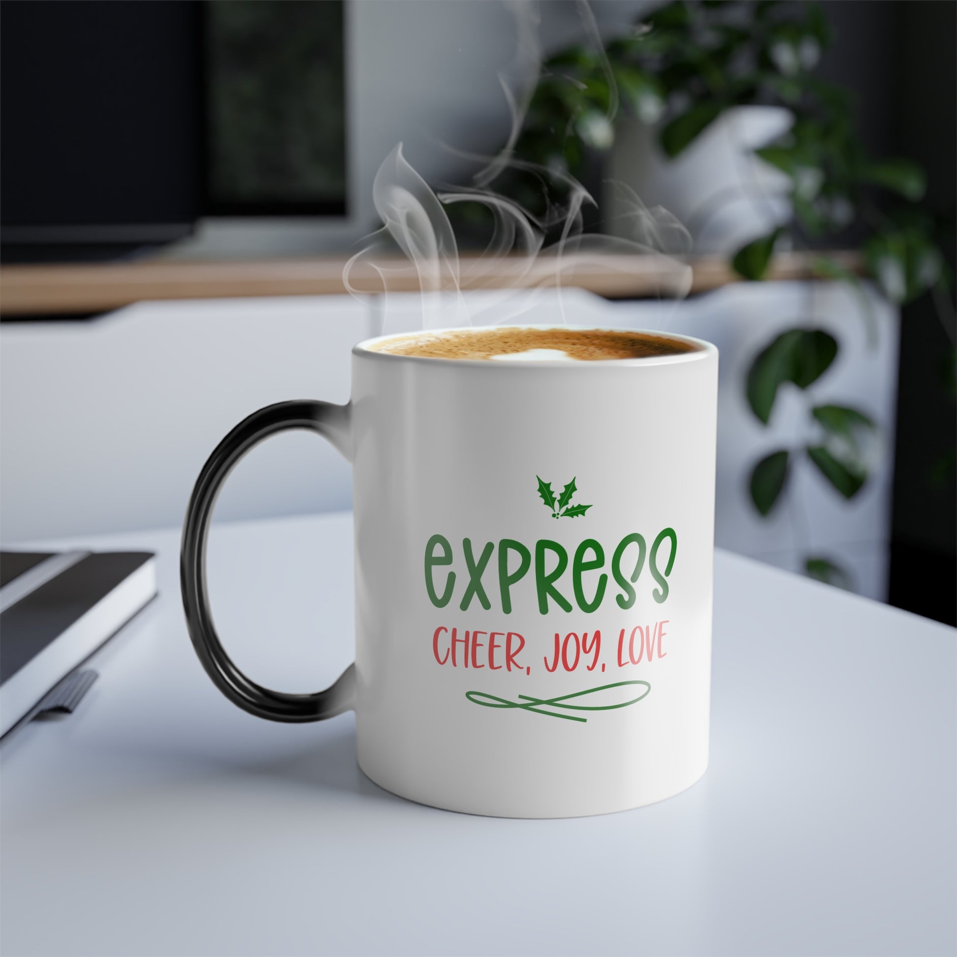 Express Cheer Color Morphing Holiday Mug - Personalize Your Morning Coffee, Gift for Friends, Unique Home Decor, Fun Hot Beverage Cup, Holiday Present Idea