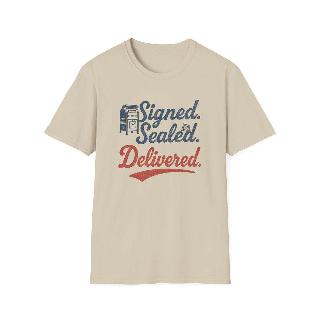 Signed Sealed Delivered T-Shirt | Unisex Softstyle Shirt for Postal Lovers, Gift for Movers, Fun Delivery Tee, Unique Message Shirt, [...]