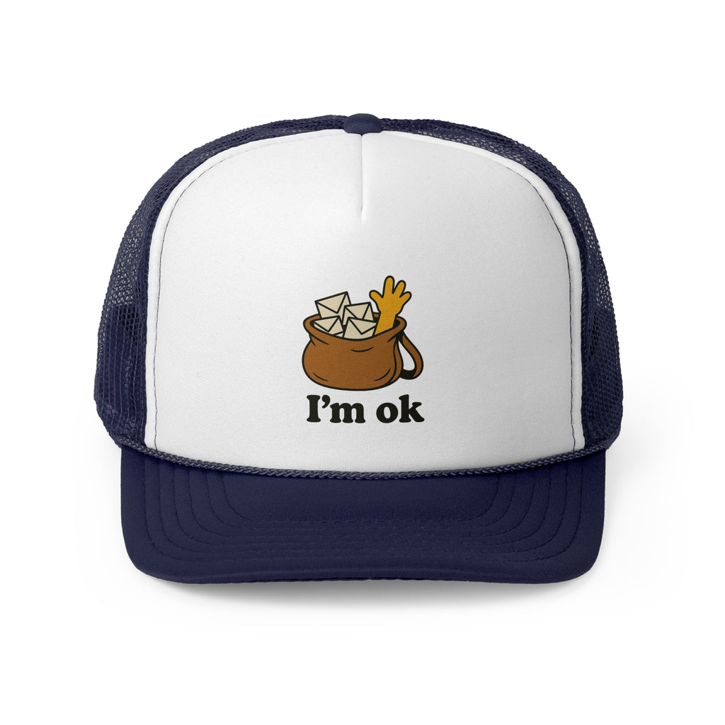 Fun Cartoon Trucker Cap, I'm OK Hat, Quirky Gift for Friends, Adjustable Mesh Hat, Casual Summer Accessory