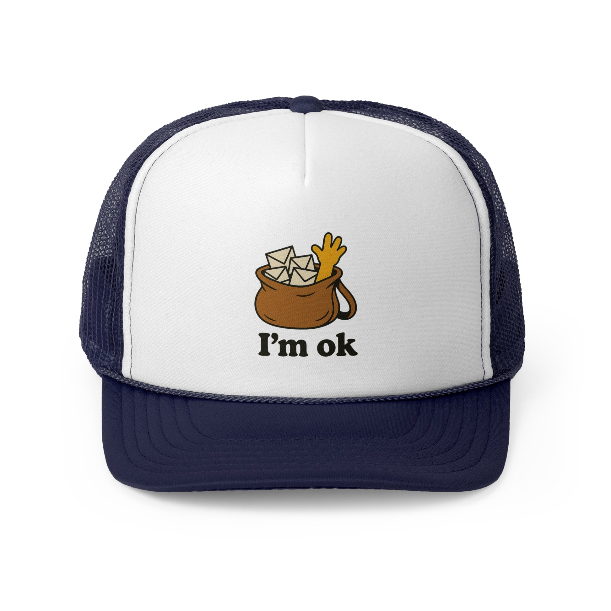 Fun Cartoon Trucker Cap, I'm OK Hat, Quirky Gift for Friends, Adjustable Mesh Hat, Casual Summer Accessory