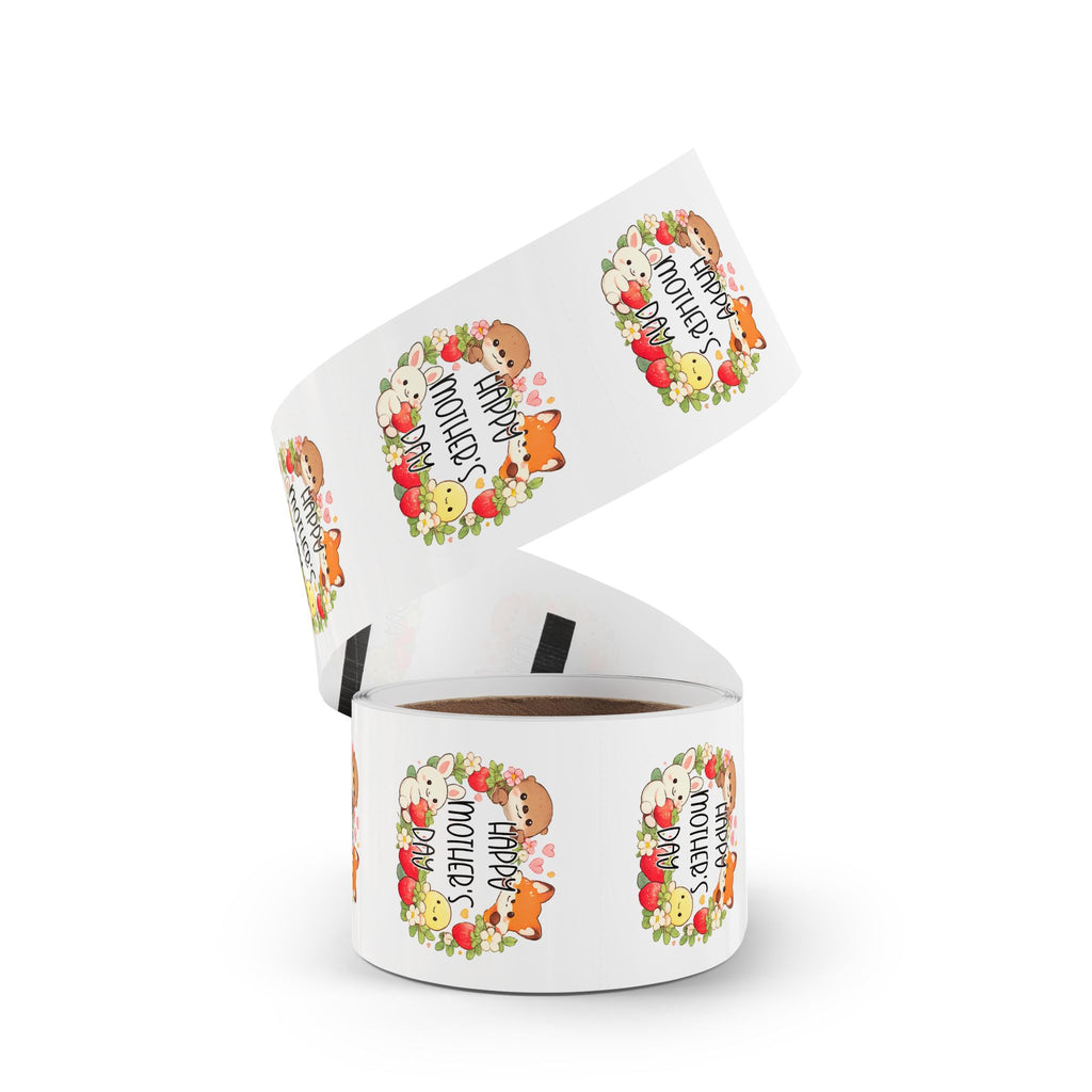 Happy Mother's Day Sticker Roll— Cute Animal Wreath "Happy Mother's Day" Roll Stickers for Mother’s Day