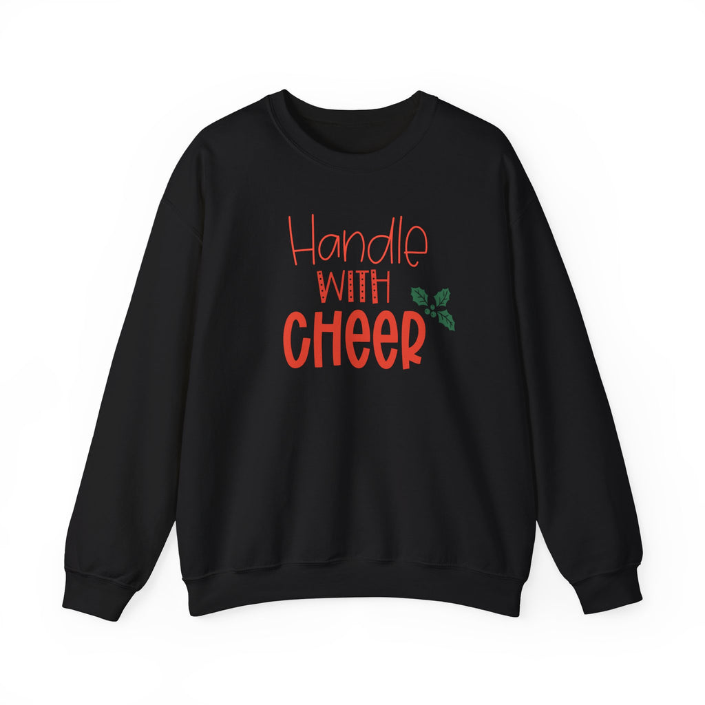 Handle With Cheer Design Christmas Crewneck Sweatshirt, Holiday Sweatshirts, Cute Holiday Postal Sweatshirts