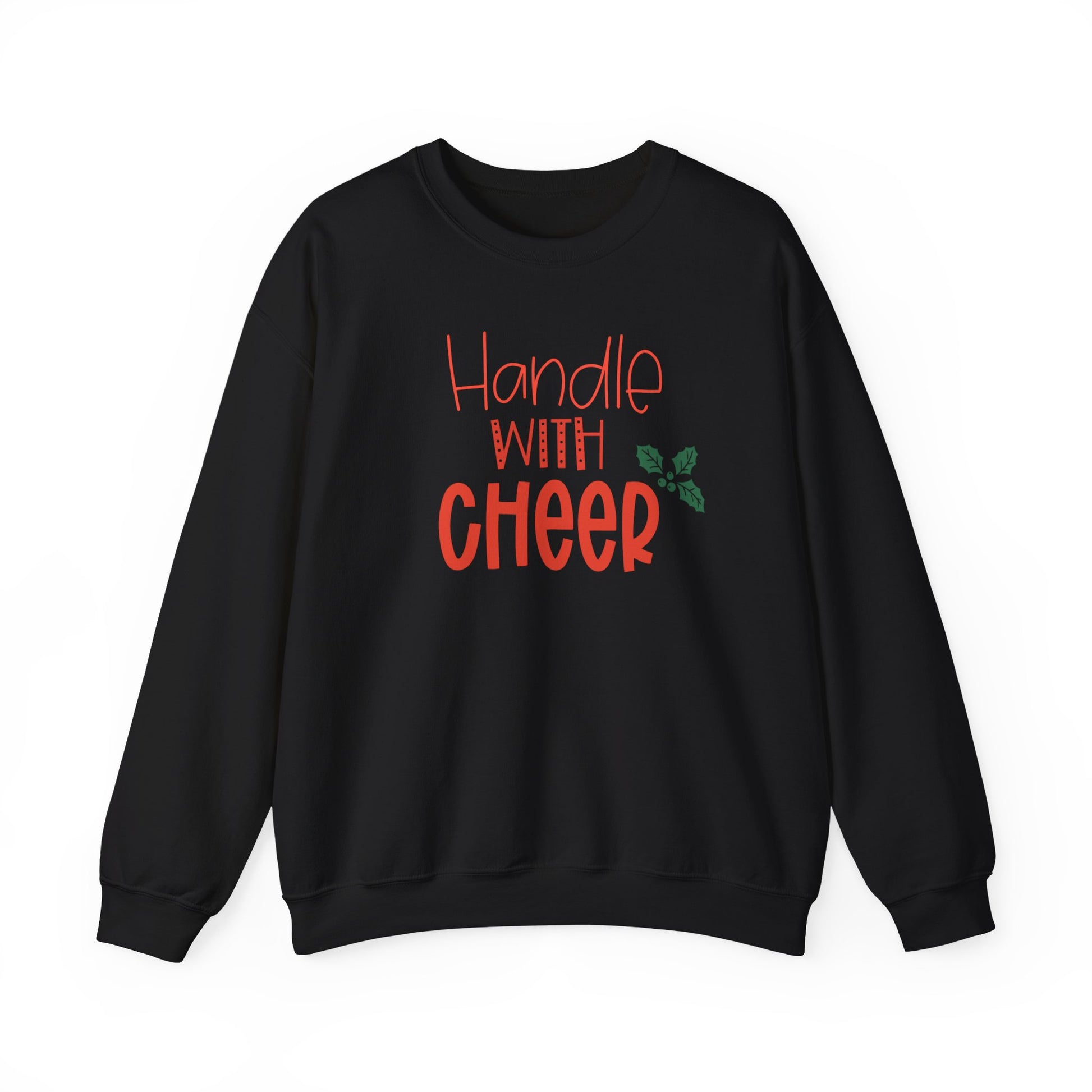 Handle With Cheer Design Christmas Crewneck Sweatshirt, Holiday Sweatshirts, Cute Holiday Postal Sweatshirts
