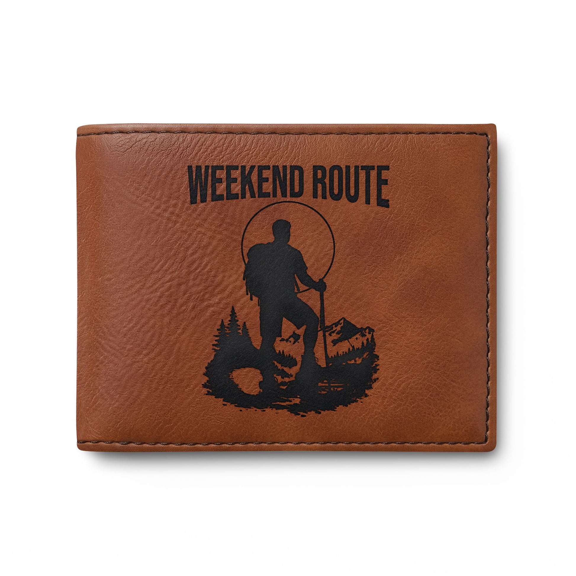 Weekend Route Bi-Fold Wallet — Hiker Silhouette Leather Card Wallet