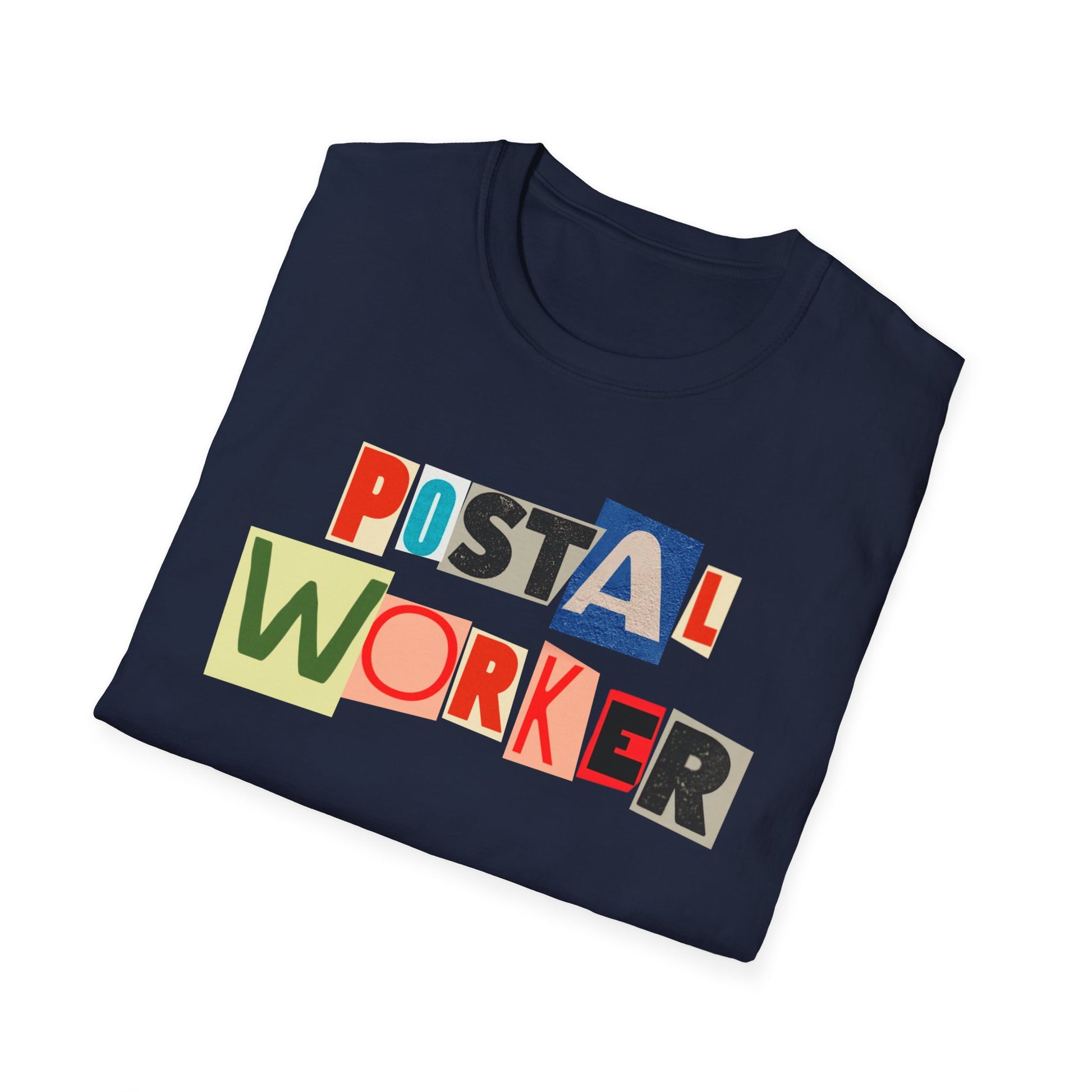 Postal Worker Graphic T-Shirt — Colorful ransom note style graphic tees for postal workers