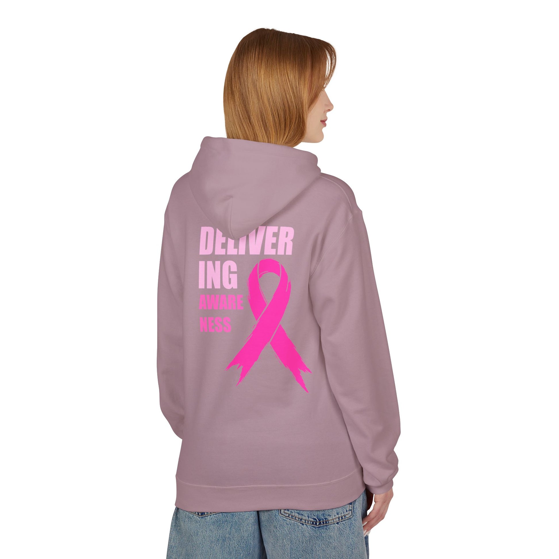 Breast Cancer Awareness Hoodie — Pink Ribbon "Delivering Awareness" Pullover Hoodie