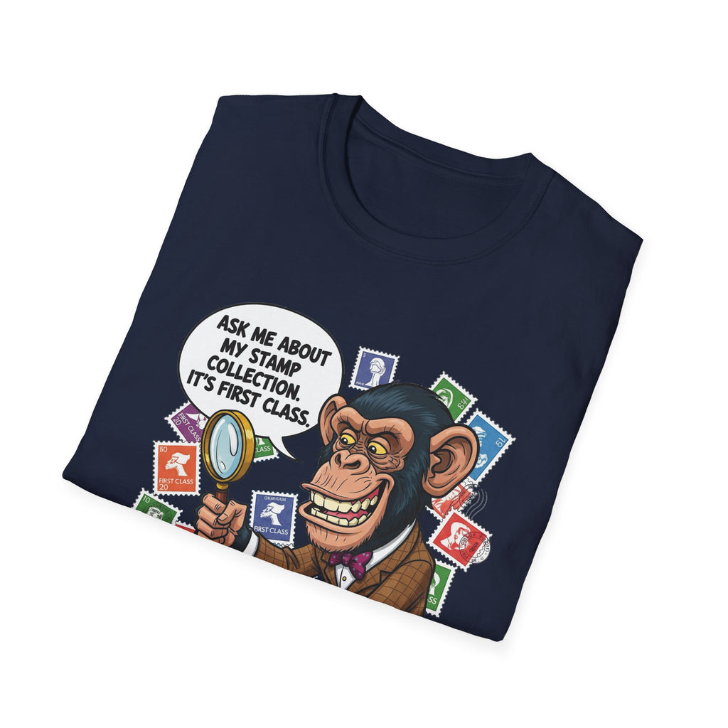 Funny Monkey T-Shirt, Ask Me About My Stamp Collection Tee, Gift for Stamp Collectors, Animal Lover Shirt, Humor Apparel