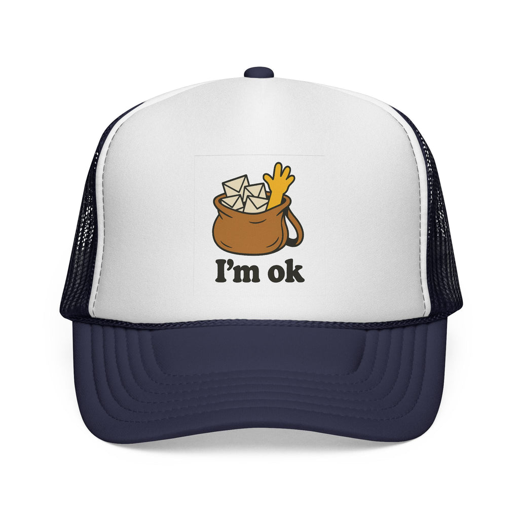 Fun Cartoon Trucker Cap, I'm OK Hat, Quirky Gift for Friends, Adjustable Mesh Hat, Casual Summer Accessory