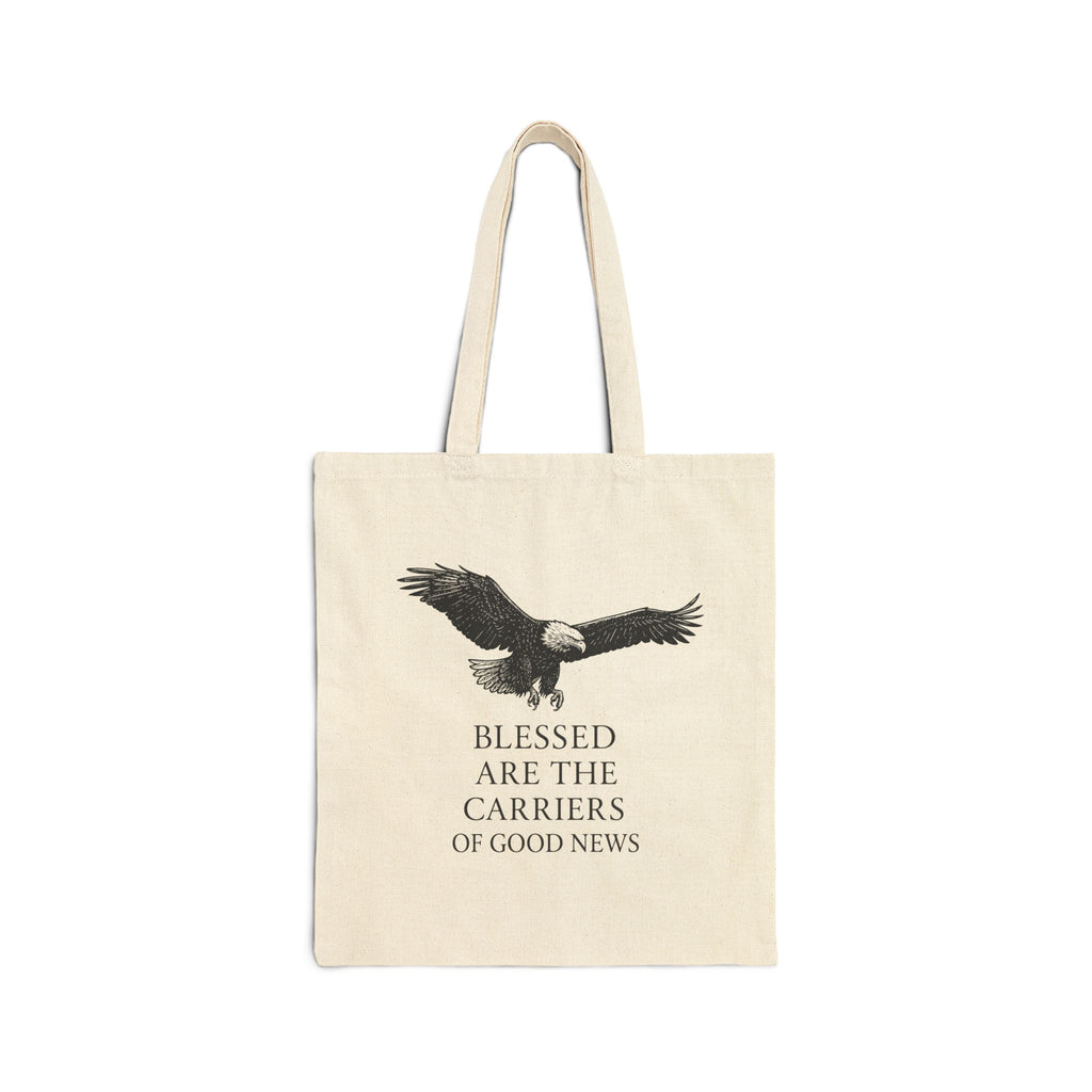 “Blessed Are The Carriers Of Good News” Canvas Tote Bag — Eagle Print, Reusable Canvas Totes