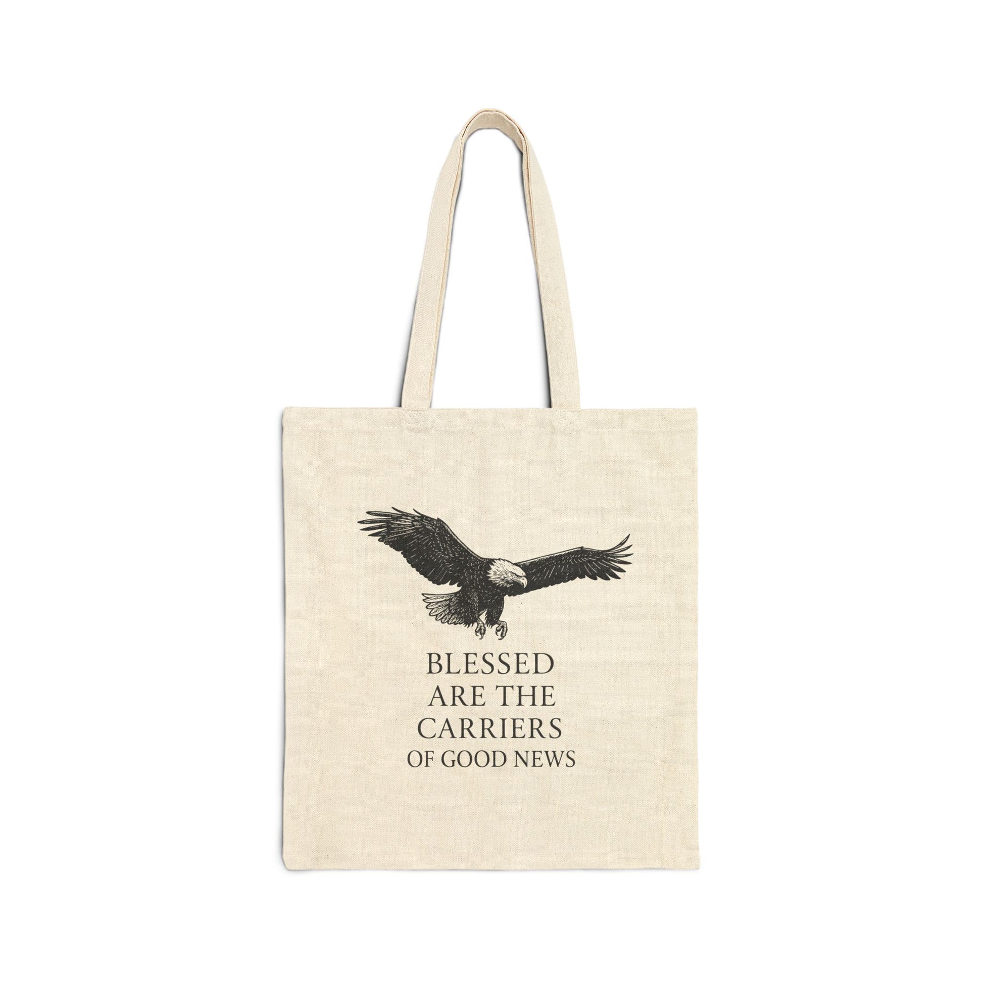 “Blessed Are The Carriers Of Good News” Canvas Tote Bag — Eagle Print, Reusable Canvas Totes