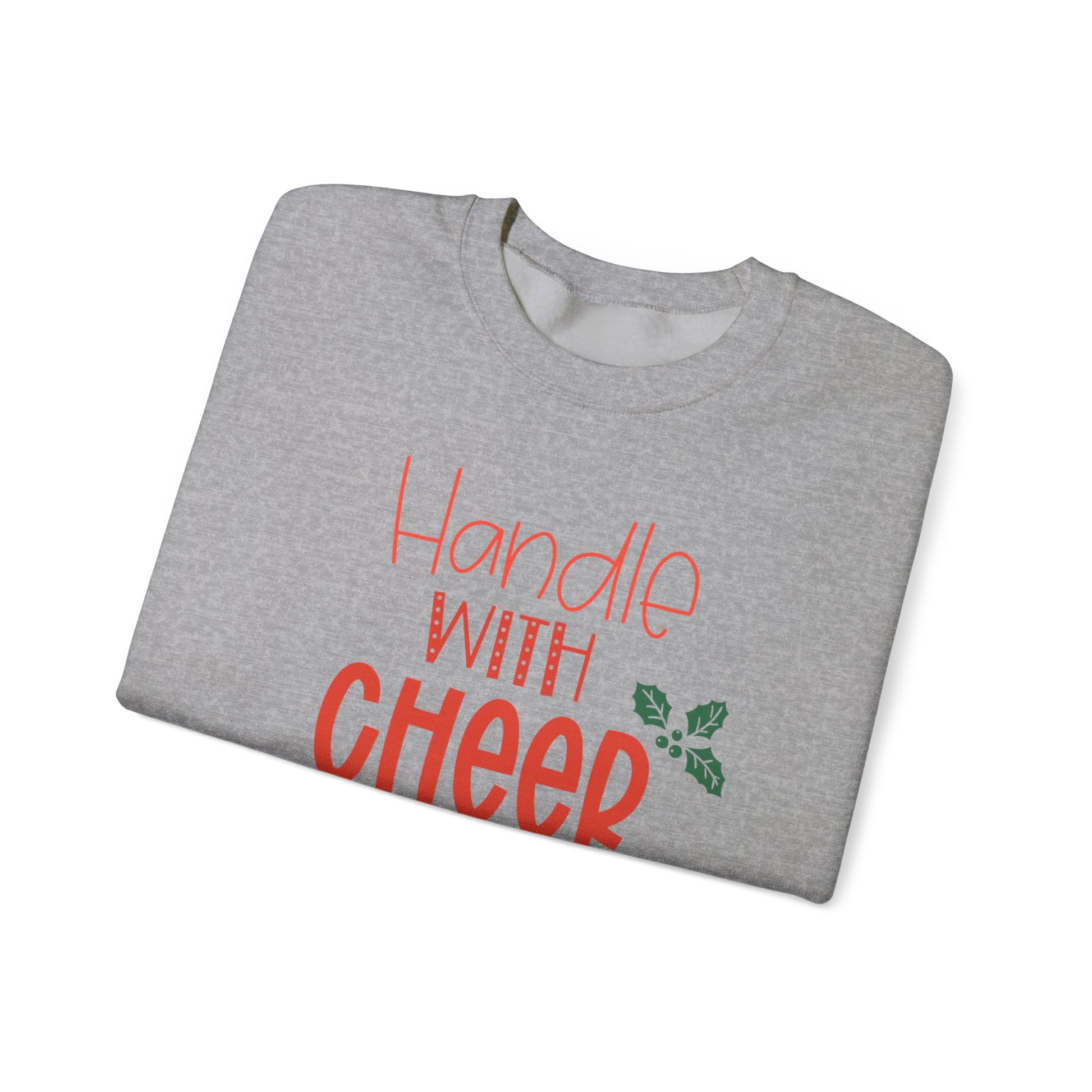 Handle With Cheer Design Christmas Crewneck Sweatshirt, Holiday Sweatshirts, Cute Holiday Postal Sweatshirts
