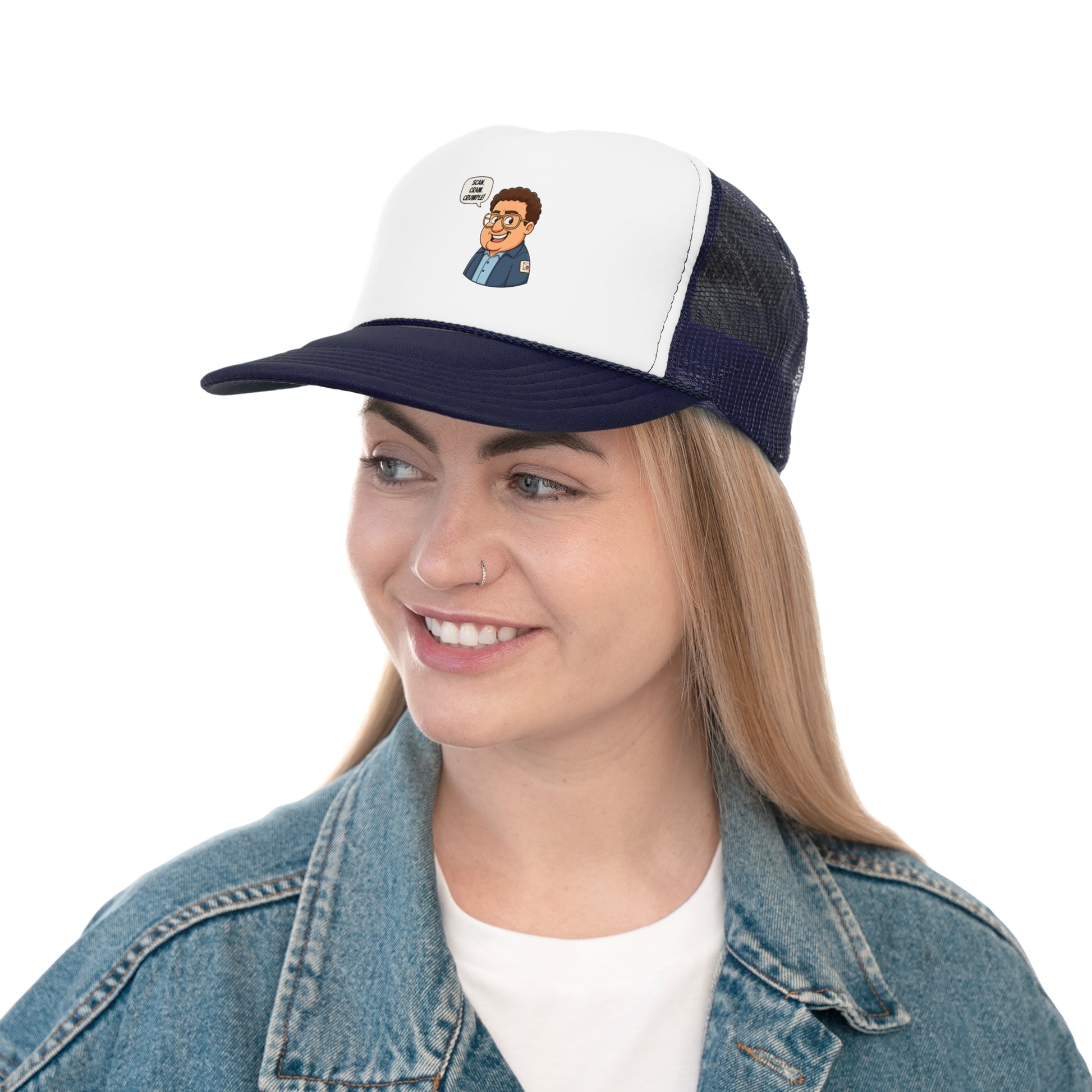 Whimsical Trucker Cap with Cartoon Design, Funny Hat for Casual Wear, Gift for Friends, Unique Cap for Summer Adventures