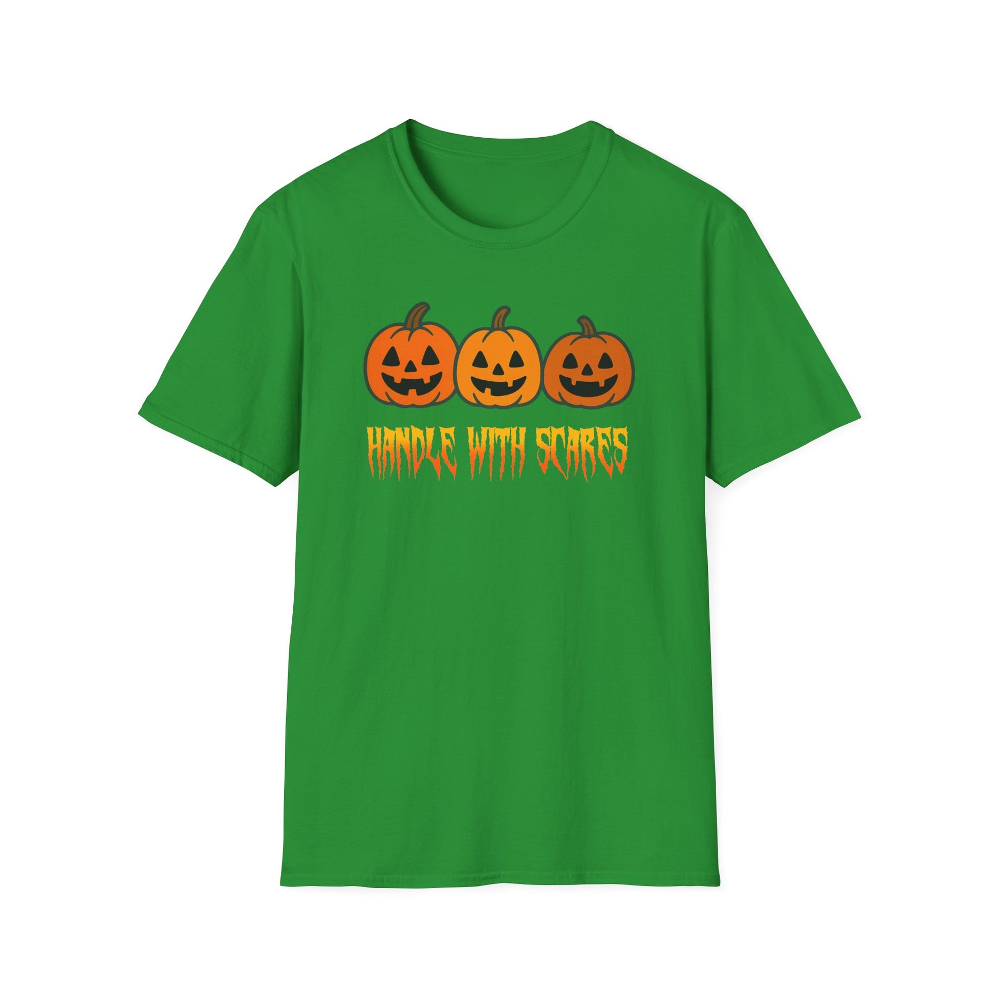 Halloween Graphic Tee, Unisex Softstyle T-Shirt, Handle With Scares Shirt, Festive Fall Apparel, Trick or Treat Gift, Spooky Season Top