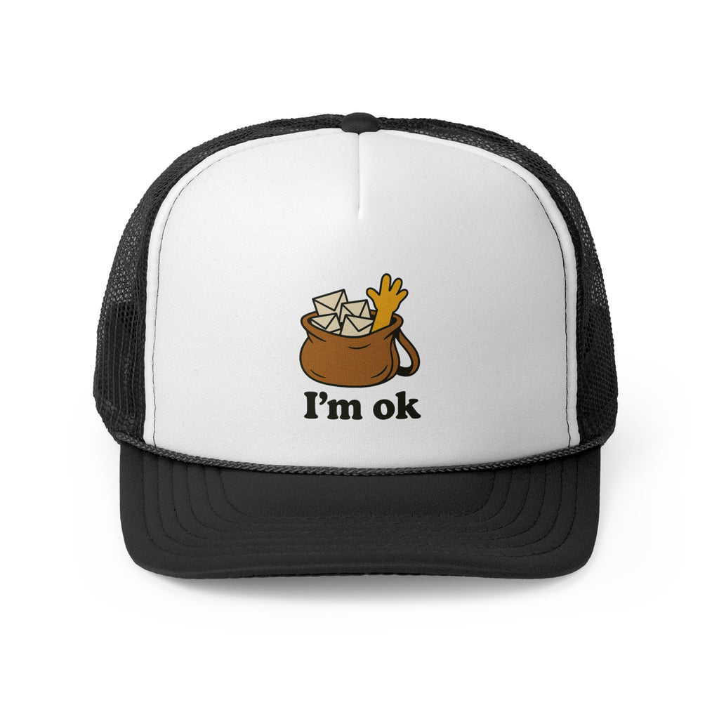 Fun Cartoon Trucker Cap, I'm OK Hat, Quirky Gift for Friends, Adjustable Mesh Hat, Casual Summer Accessory