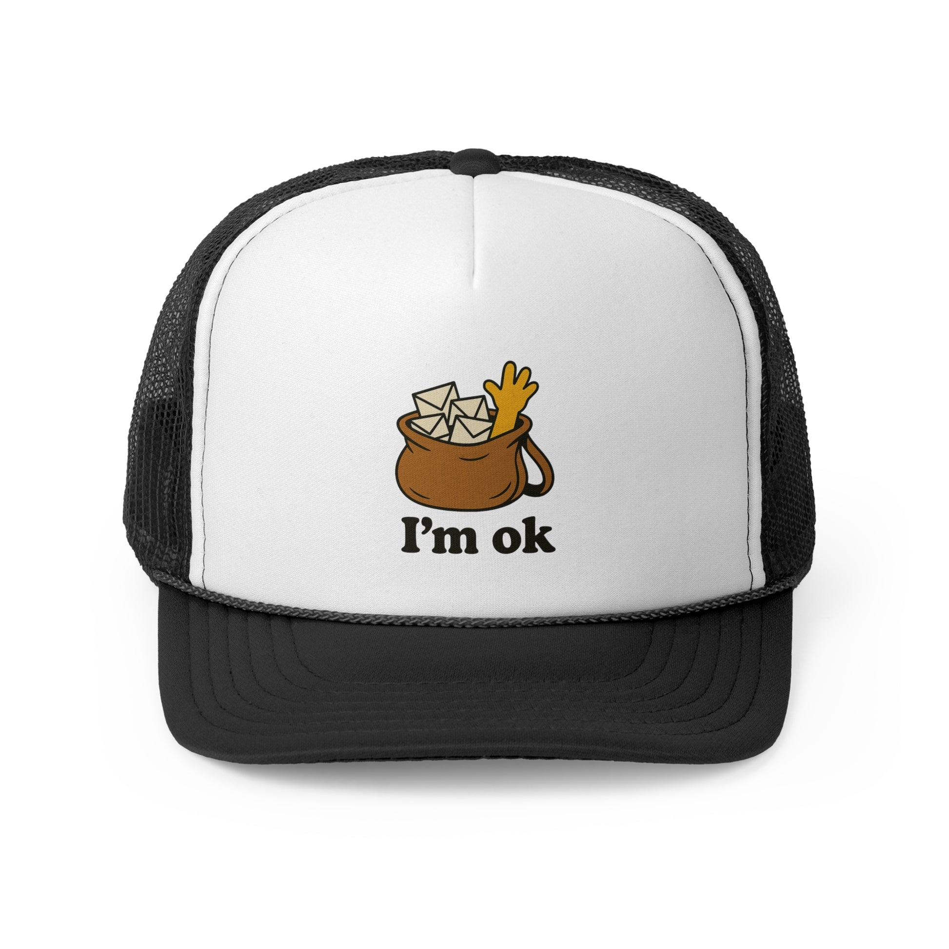 Fun Cartoon Trucker Cap, I'm OK Hat, Quirky Gift for Friends, Adjustable Mesh Hat, Casual Summer Accessory