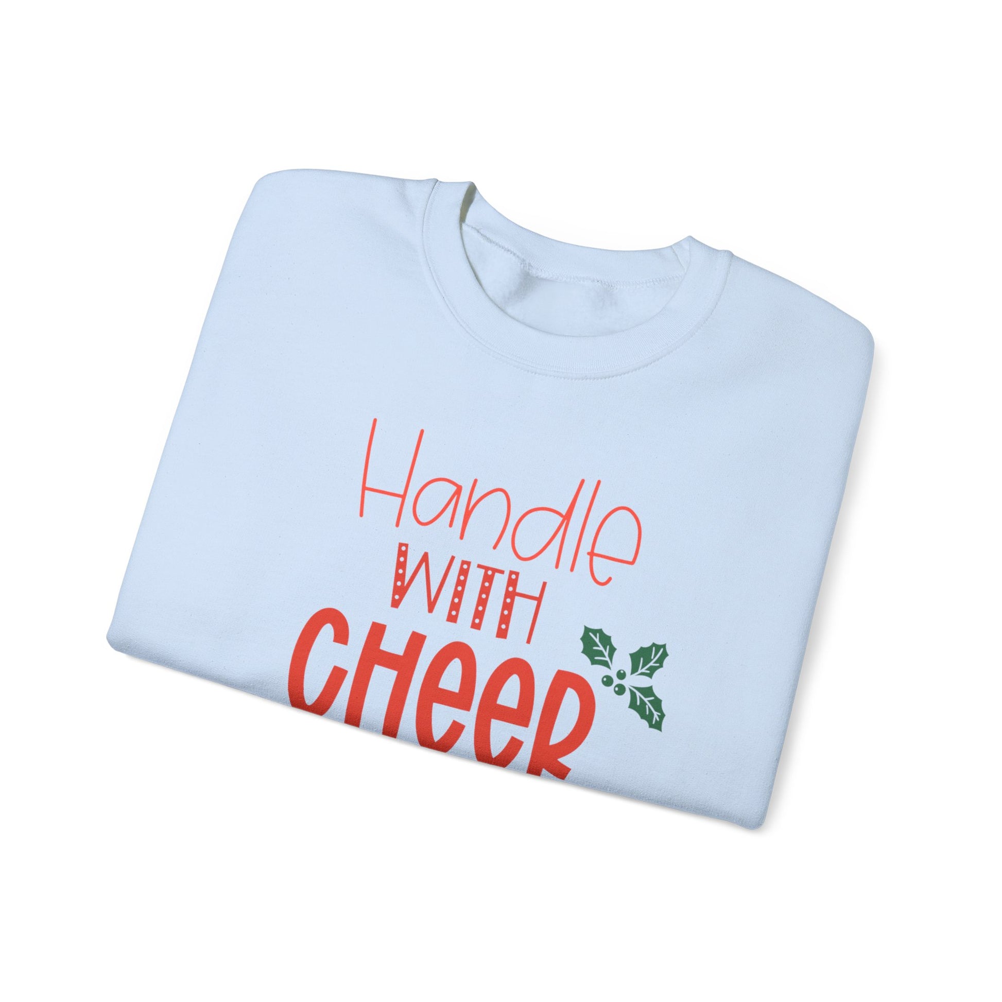 Handle With Cheer Design Christmas Crewneck Sweatshirt, Holiday Sweatshirts, Cute Holiday Postal Sweatshirts