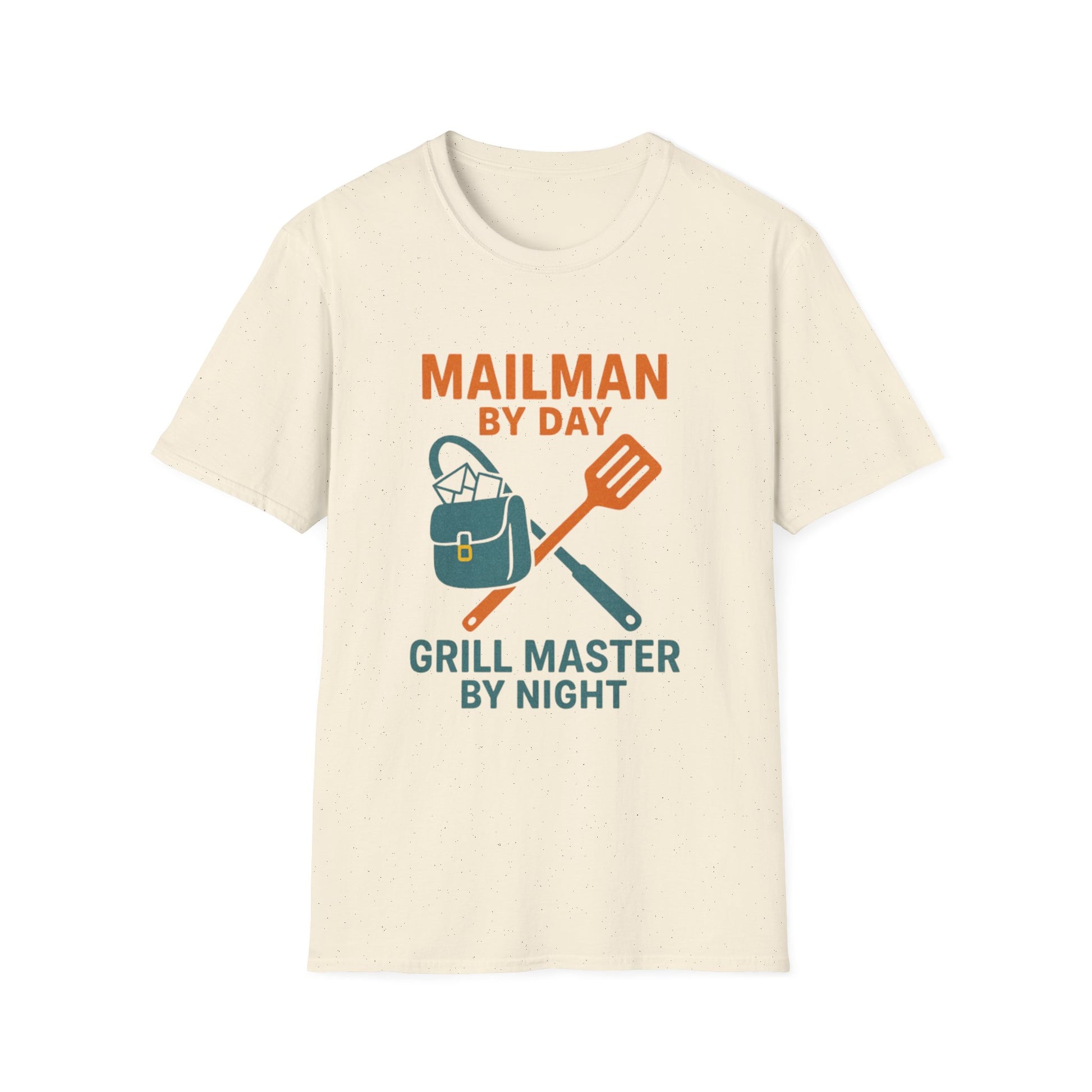 Mailman by Day, Grill Master by Night Unisex Softstyle T-Shirt, Gift for Dad, BBQ T-Shirt, Father's Day Gift, Funny Shirt
