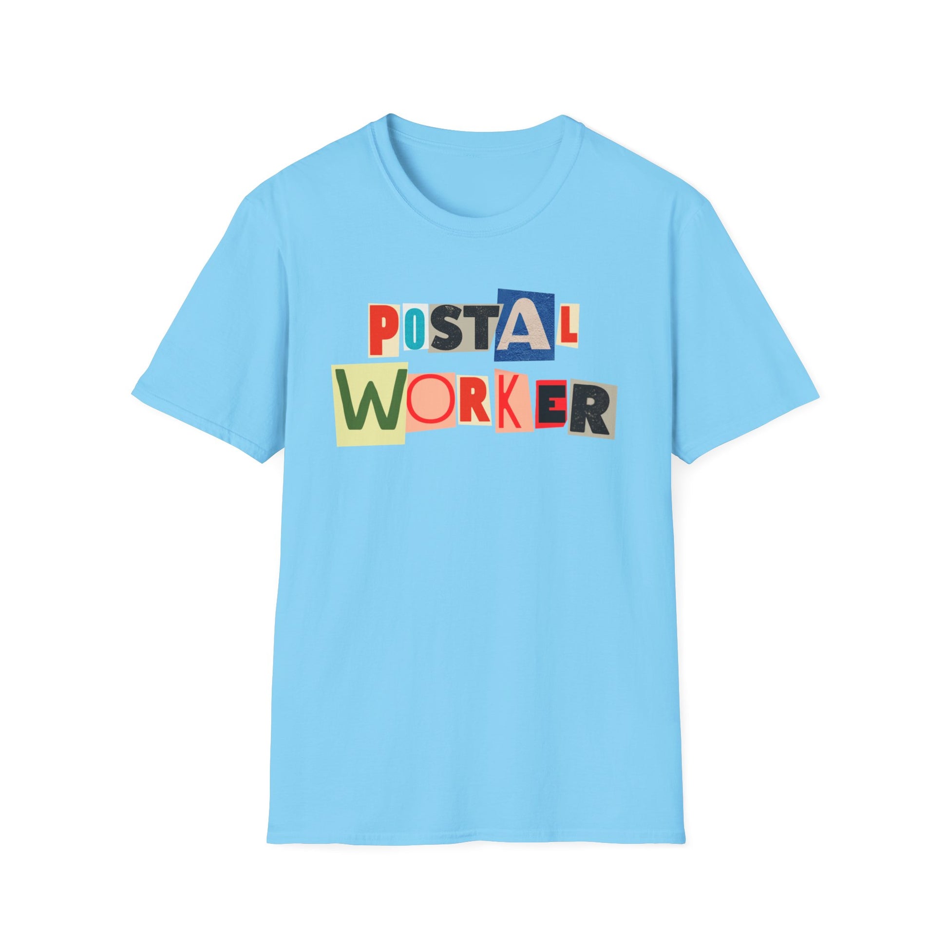 Postal Worker Graphic T-Shirt — Colorful ransom note style graphic tees for postal workers