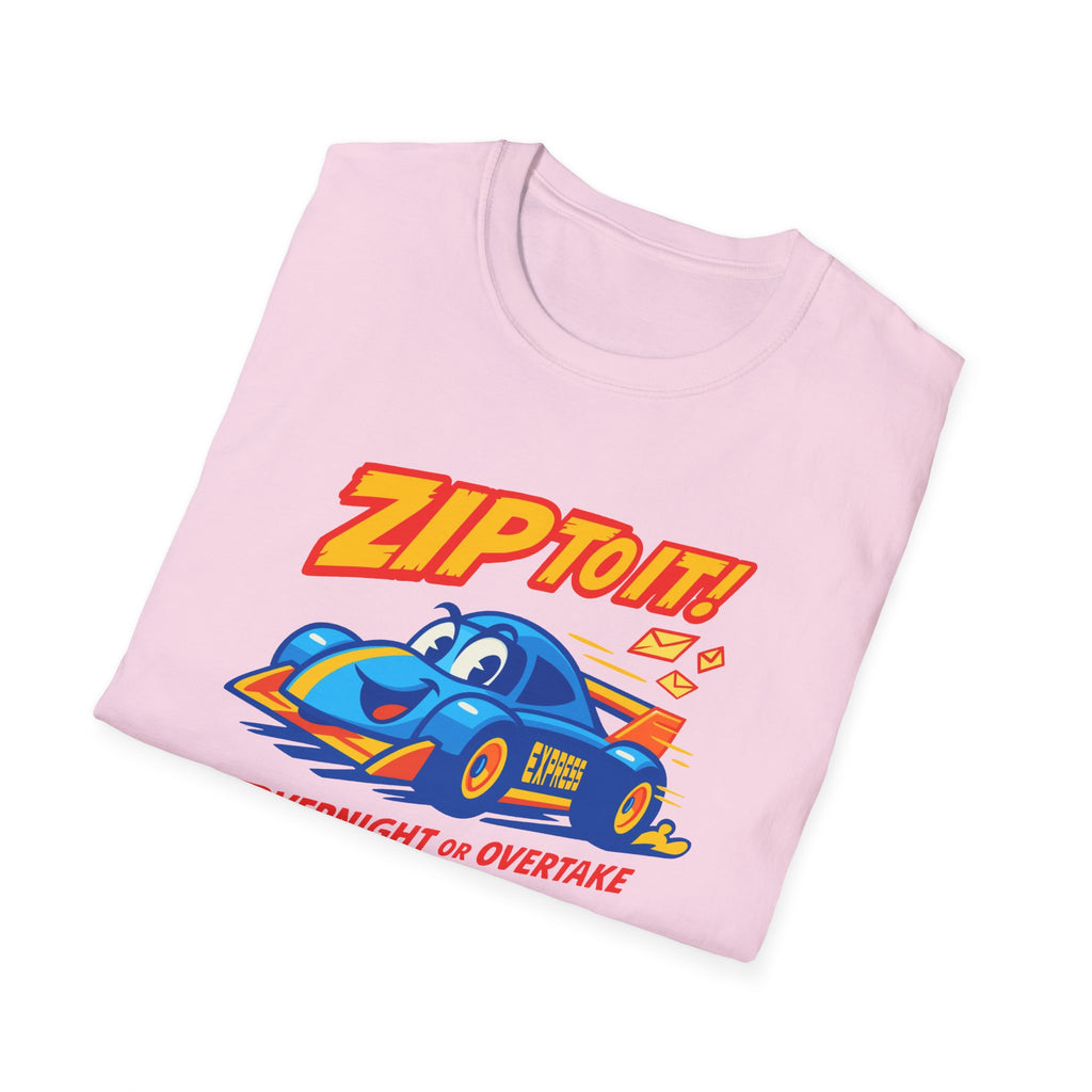 Race-Themed Unisex Softstyle T-Shirt | 'ZIP TO IT' Graphic Tee, Perfect for Car Lovers, Birthday Gift, Motorsport Fans, Casual Wear