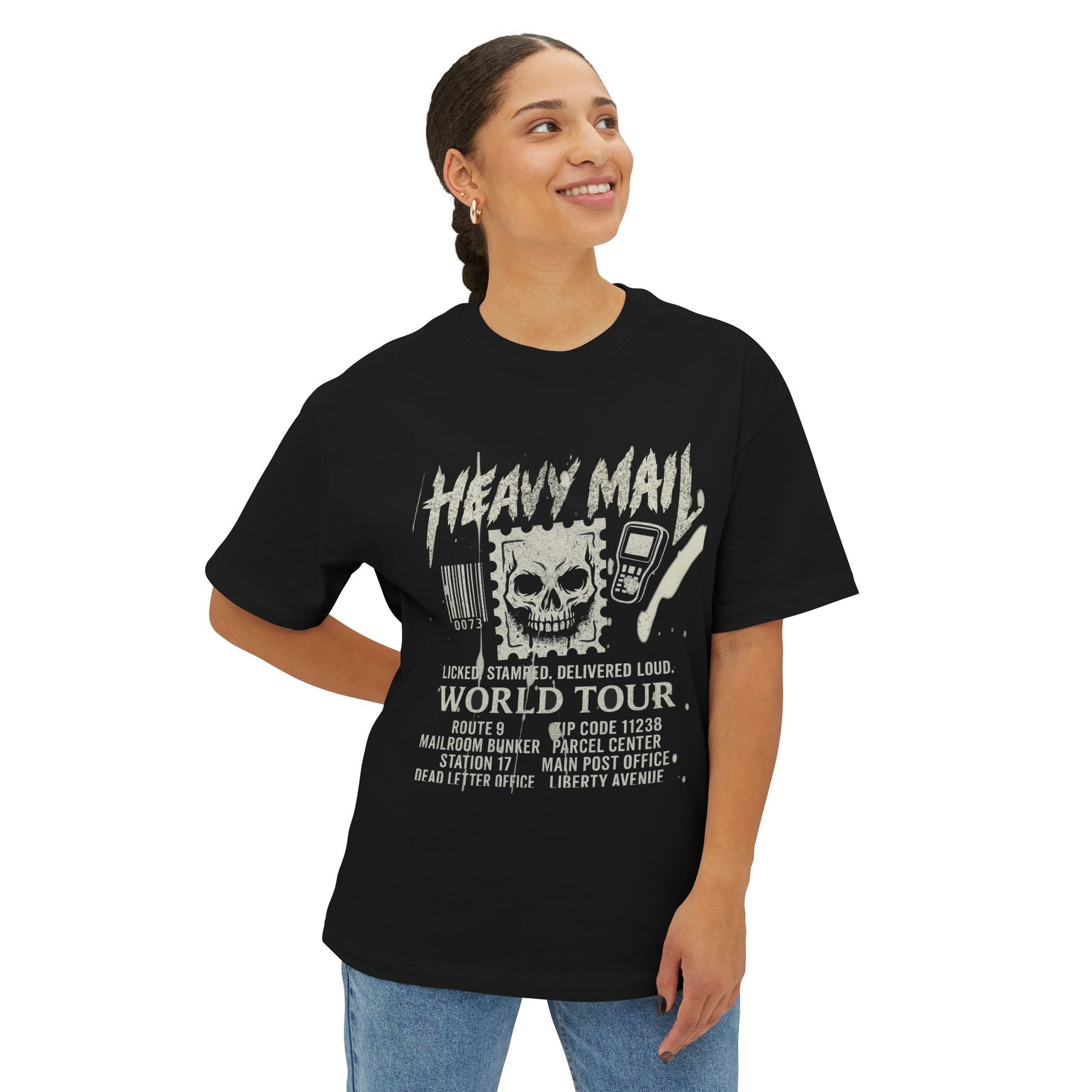Heavy Mail World Tour Unisex Oversized Boxy Tee, Graphic Tee, Casual T-Shirt, Concert Merchandise, Unique Gift Idea, Streetwear Style