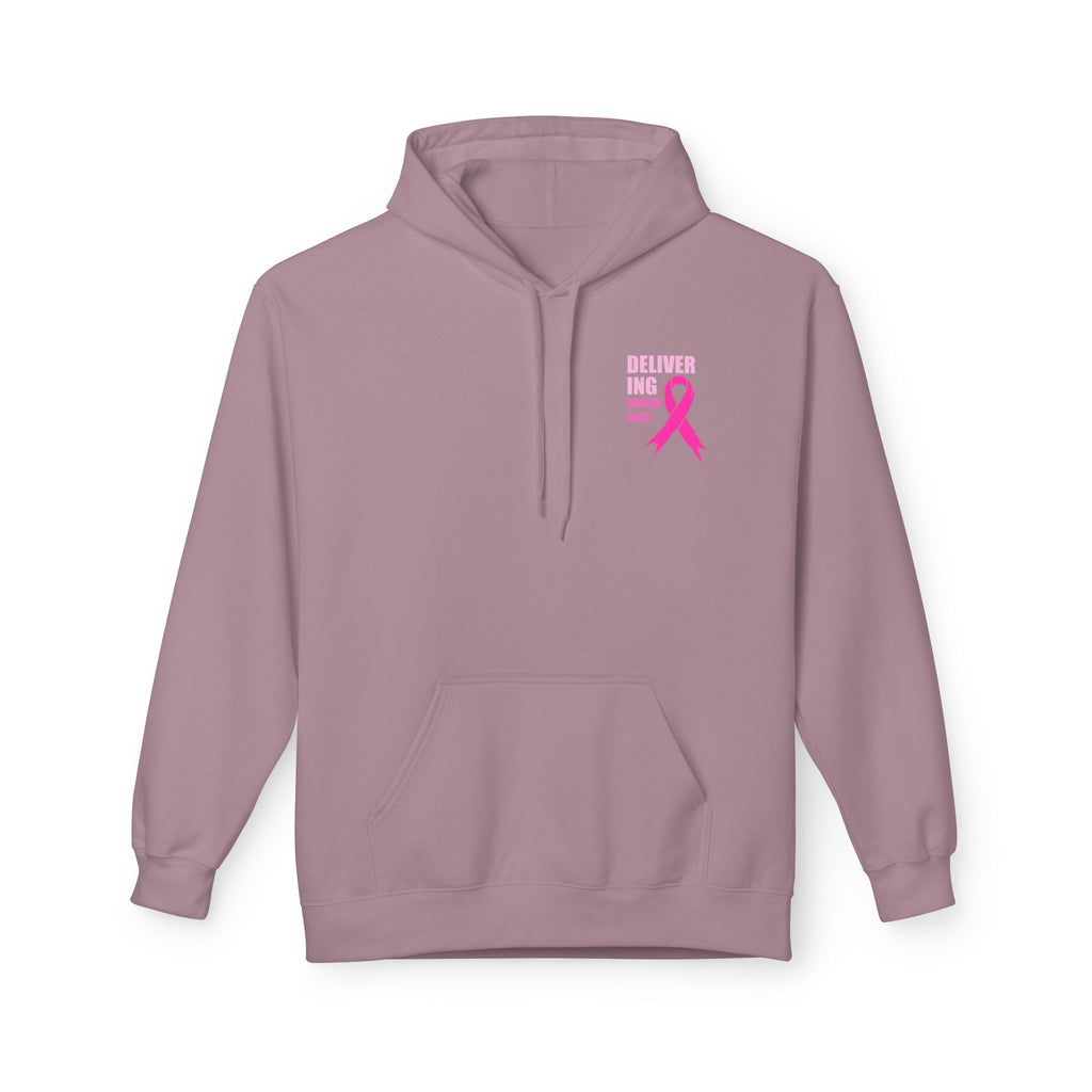 Breast Cancer Awareness Hoodie — Pink Ribbon "Delivering Awareness" Pullover Hoodie