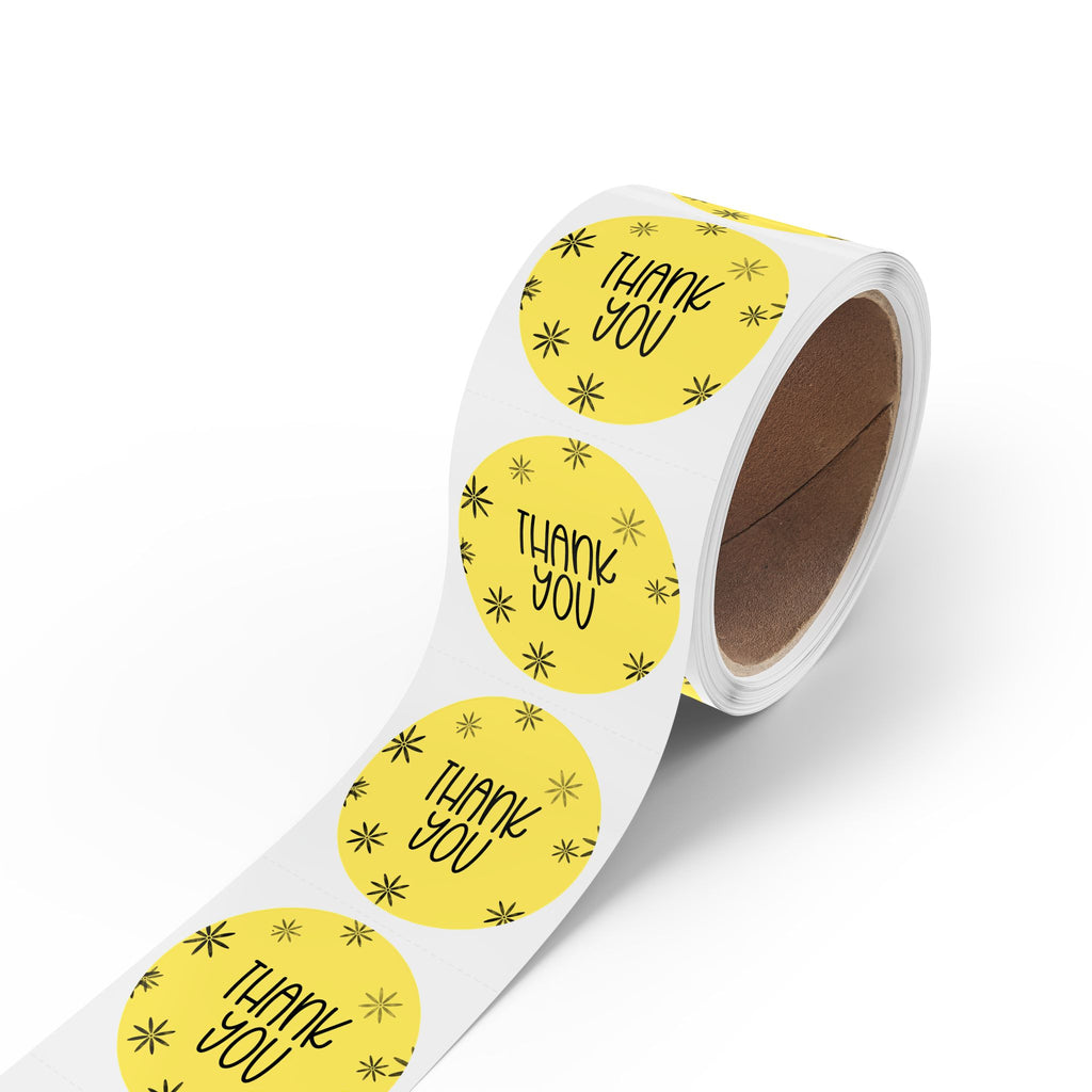 Thank You Round Sticker Roll — Yellow Floral Thank You Labels Envelope Seal, Packaging Stickers