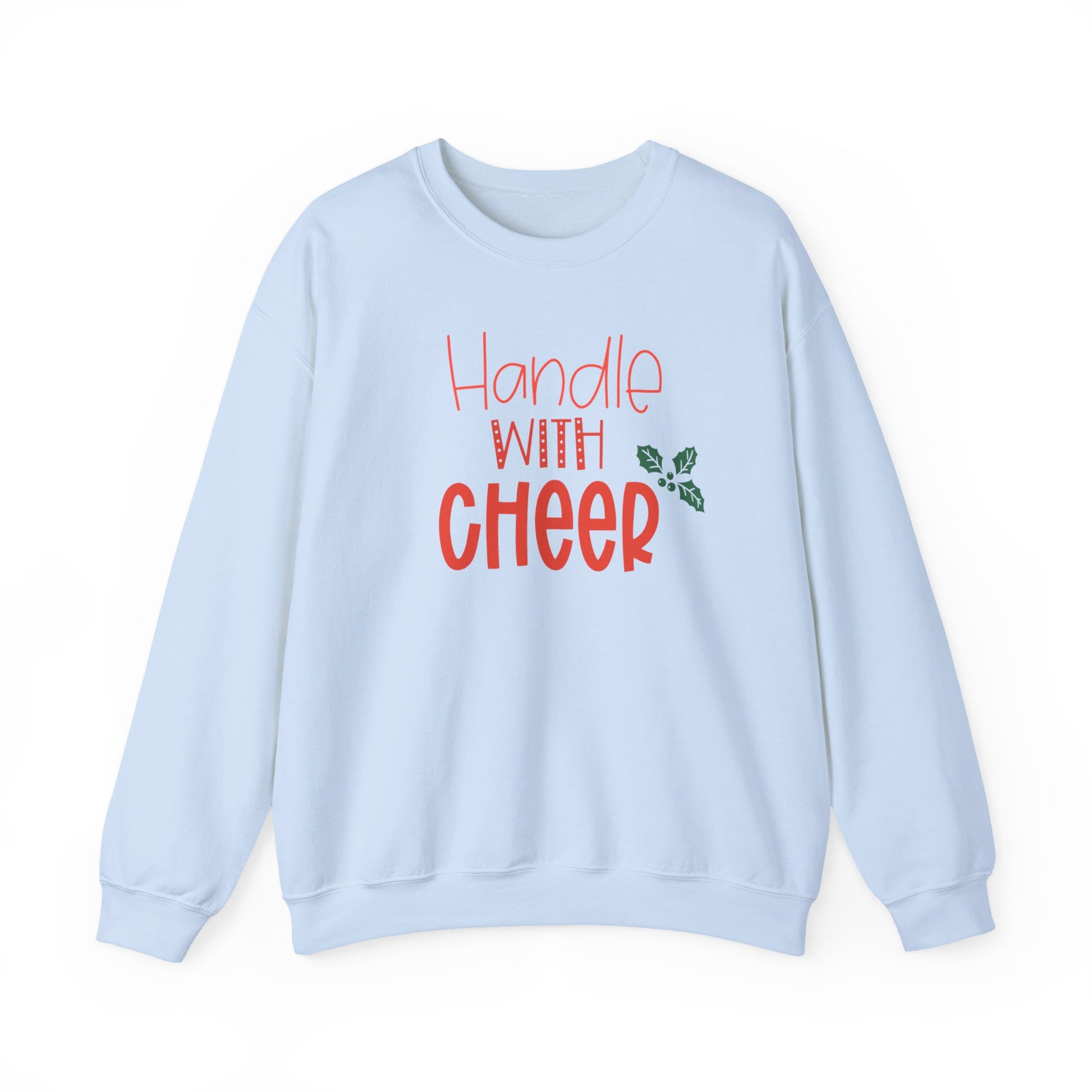 Handle With Cheer Design Christmas Crewneck Sweatshirt, Holiday Sweatshirts, Cute Holiday Postal Sweatshirts