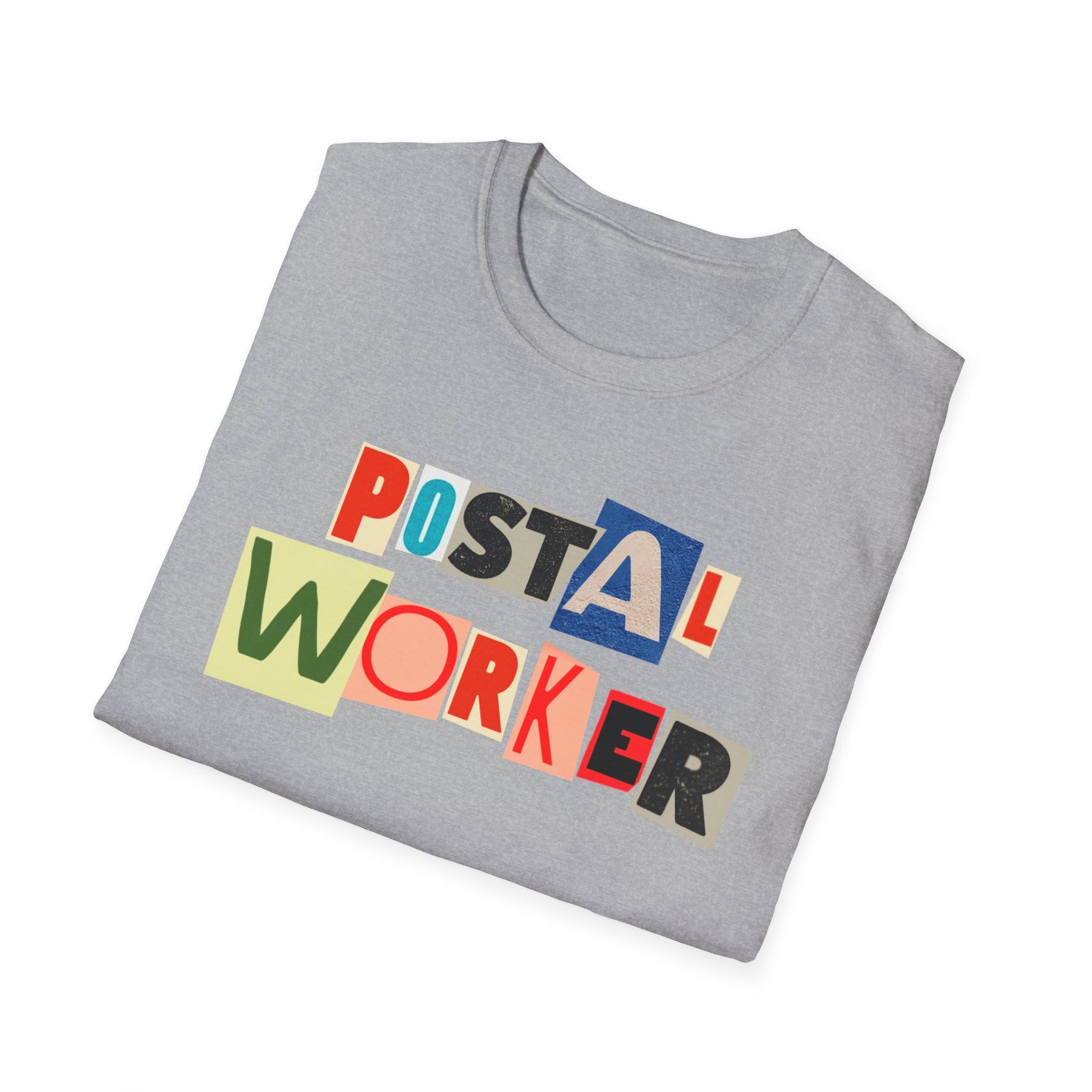 Postal Worker Graphic T-Shirt — Colorful ransom note style graphic tees for postal workers