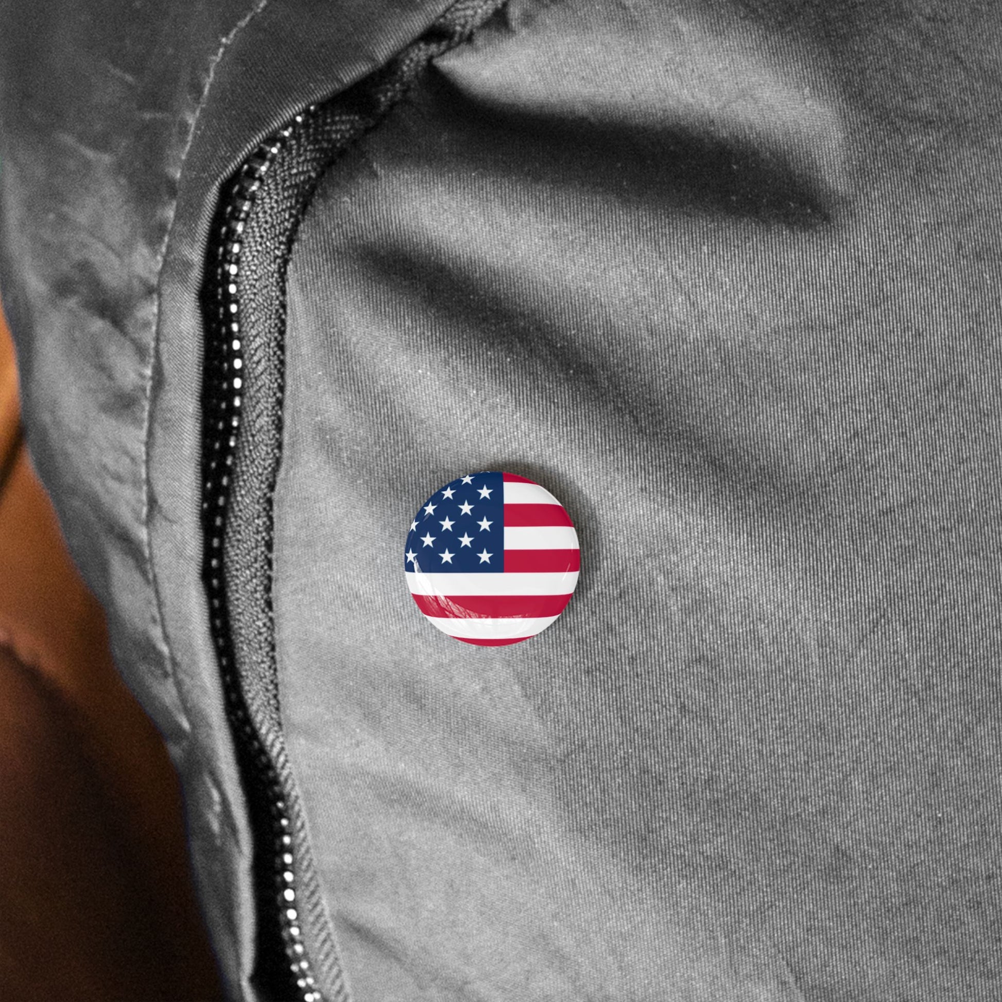 American Flag Round Pin — USA Patriot Button for Jackets, Backpacks & 4th of July
