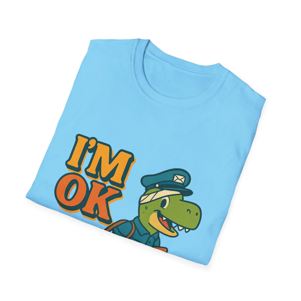 Adorable Dinosaur Mail Carrier T-Shirt, Unisex Softstyle Tee, Cute Dino Shirt, Fun Gift for Kids, Comfortable Everyday Wear