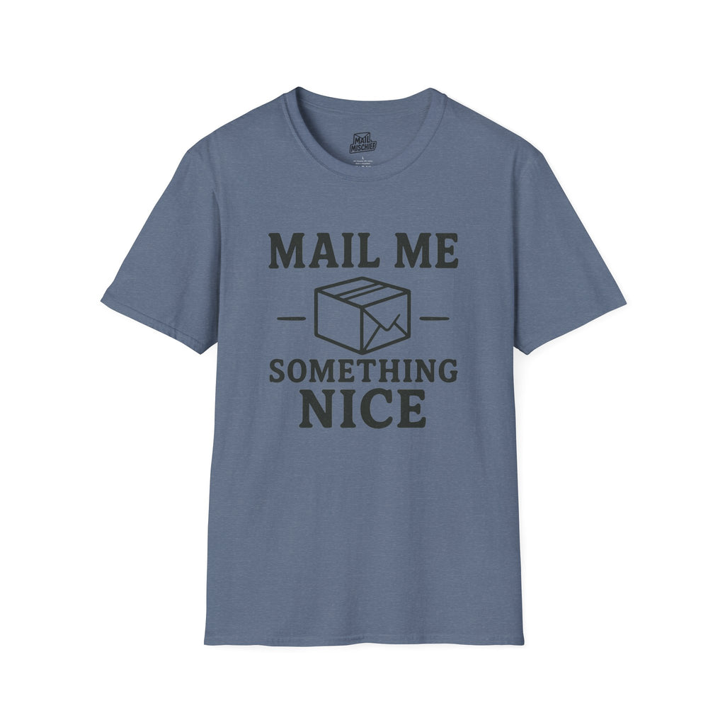 Mail Me Something Nice T-Shirt, Unisex Cute Tee, Gift for Friends, Postal Humor Shirt, Fun Casual Wear