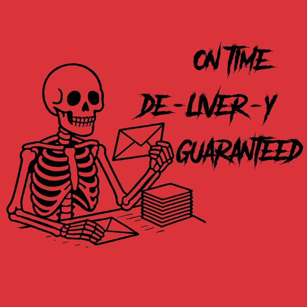 Skeleton On Time Delivery Tee, Funny Graphic Shirt, Halloween Costume Top, Gift for Delivery Drivers, Unisex T-Shirt