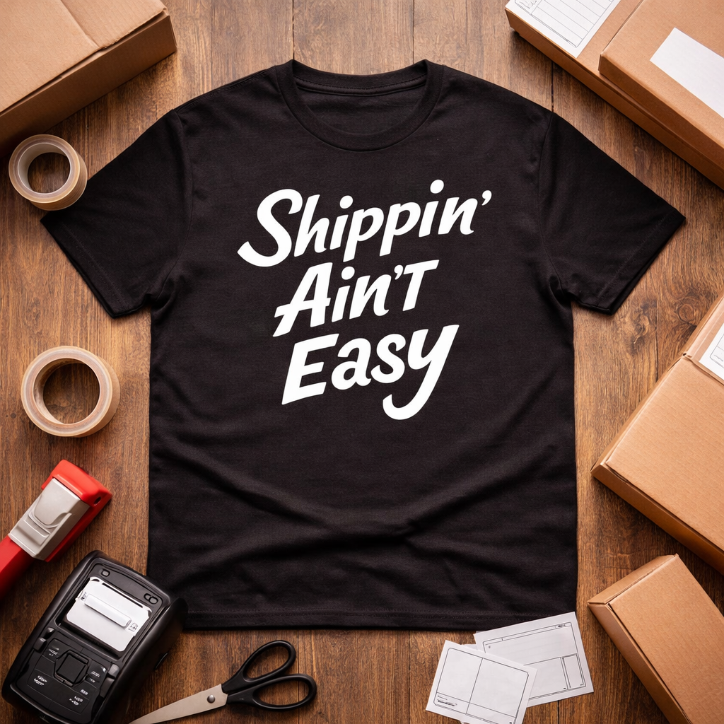 Shippin’ Ain’t Easy T-Shirt – Funny Shipping Shirt for Small Business Owners, Etsy Sellers & Fulfillment Workers