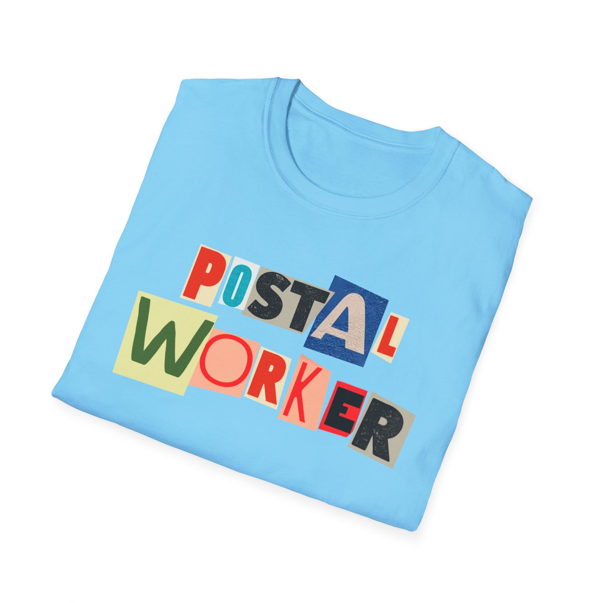 Postal Worker Graphic T-Shirt — Colorful ransom note style graphic tees for postal workers