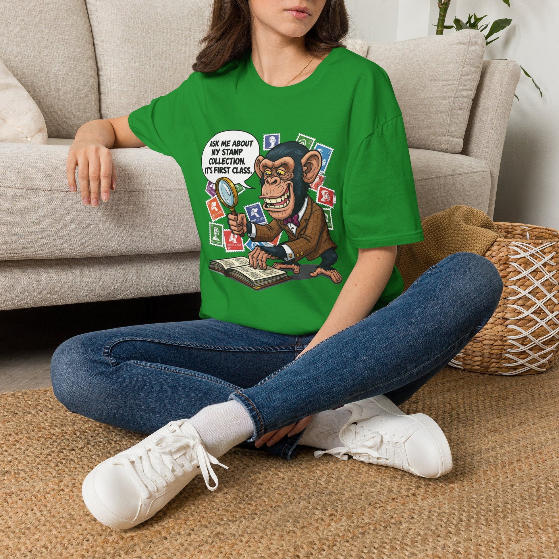 Funny Monkey T-Shirt, Ask Me About My Stamp Collection Tee, Gift for Stamp Collectors, Animal Lover Shirt, Humor Apparel